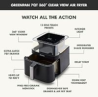 Vista 3 de GreenPan Clearview - Freidora de aire extra grande de 7 cuartos de galón, ventana transparente de 360°, cajón y bandeja antiadherente de cerámica