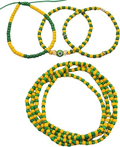Ilde and Eleke Santeria Evil Eye Orishas Orula - Juego de pulseras y collar unisex con cuentas elásticas y collar