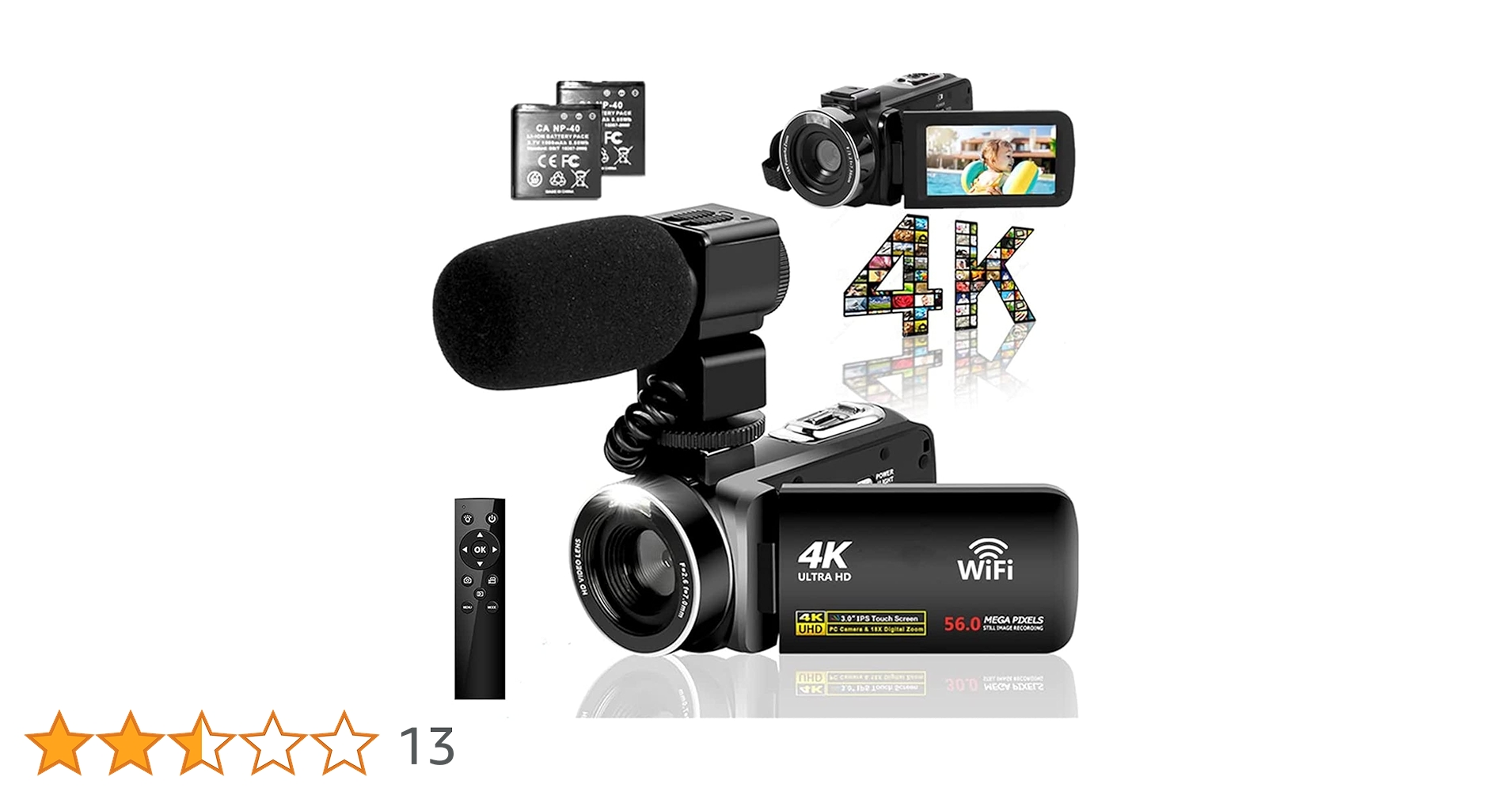 Amazon | ビデオカメラ 4K YouTubeカメラ WIFI機能18倍