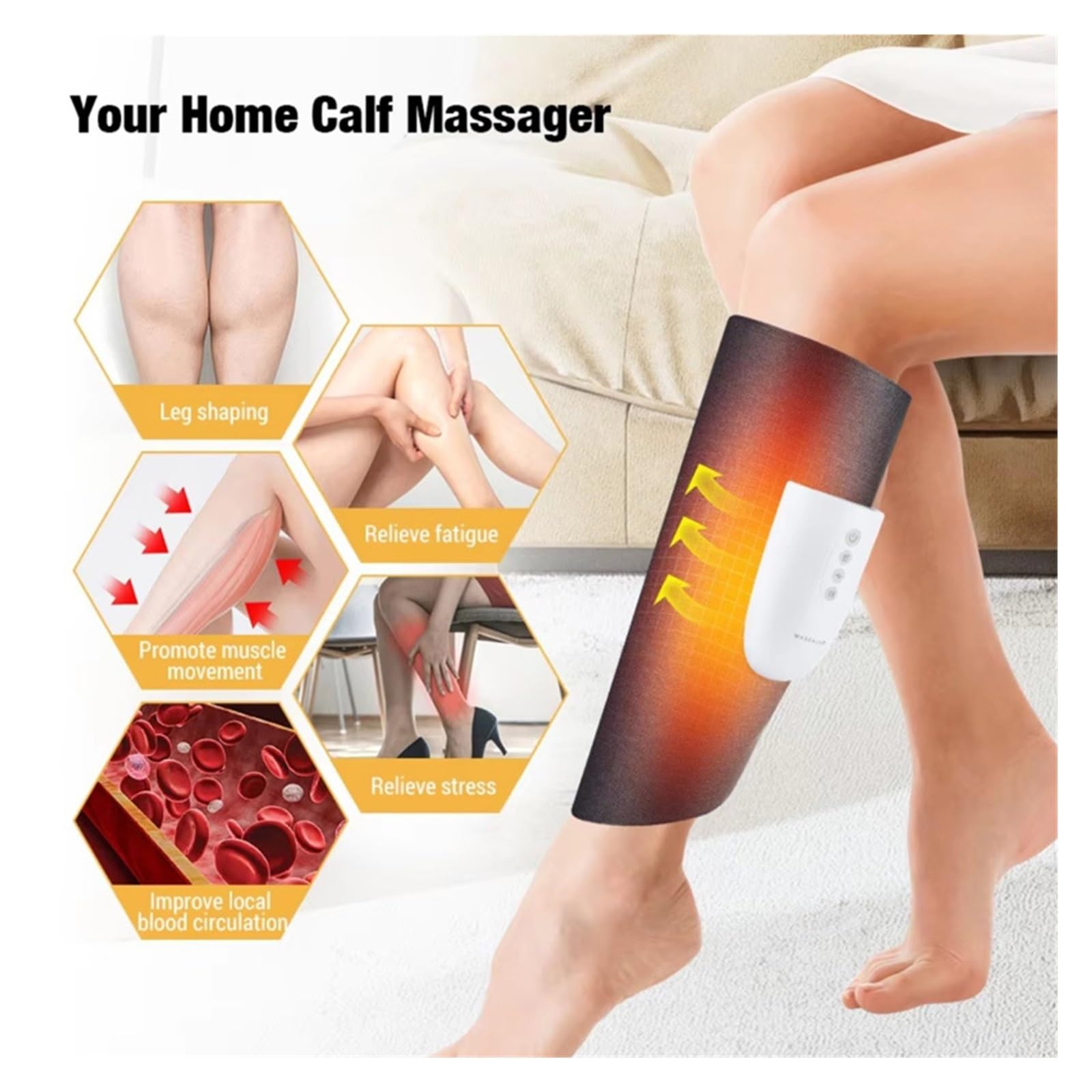 Masajeador eléctrico de pantorrillas con 3 modos vibración, compresas calientes, masaje piernas aire y relajación muscular, microcorriente para la mayoría de tamaños