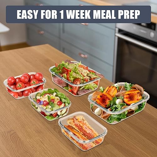 Miniatura 7 de Paquete de 6 recipientes de vidrio para almacenamiento de alimentos con tapas herméticas, recipientes de preparación de comidas para almuerzo,