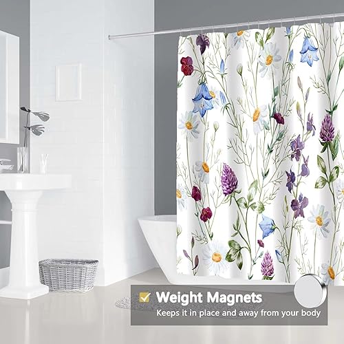 Miniatura 50 de Cortina de ducha de tela blanca con contrapeso inferior, calidad de hotel impermeable, 72 x 72 pulgadas, lavable a máquina B-blanco,Beige