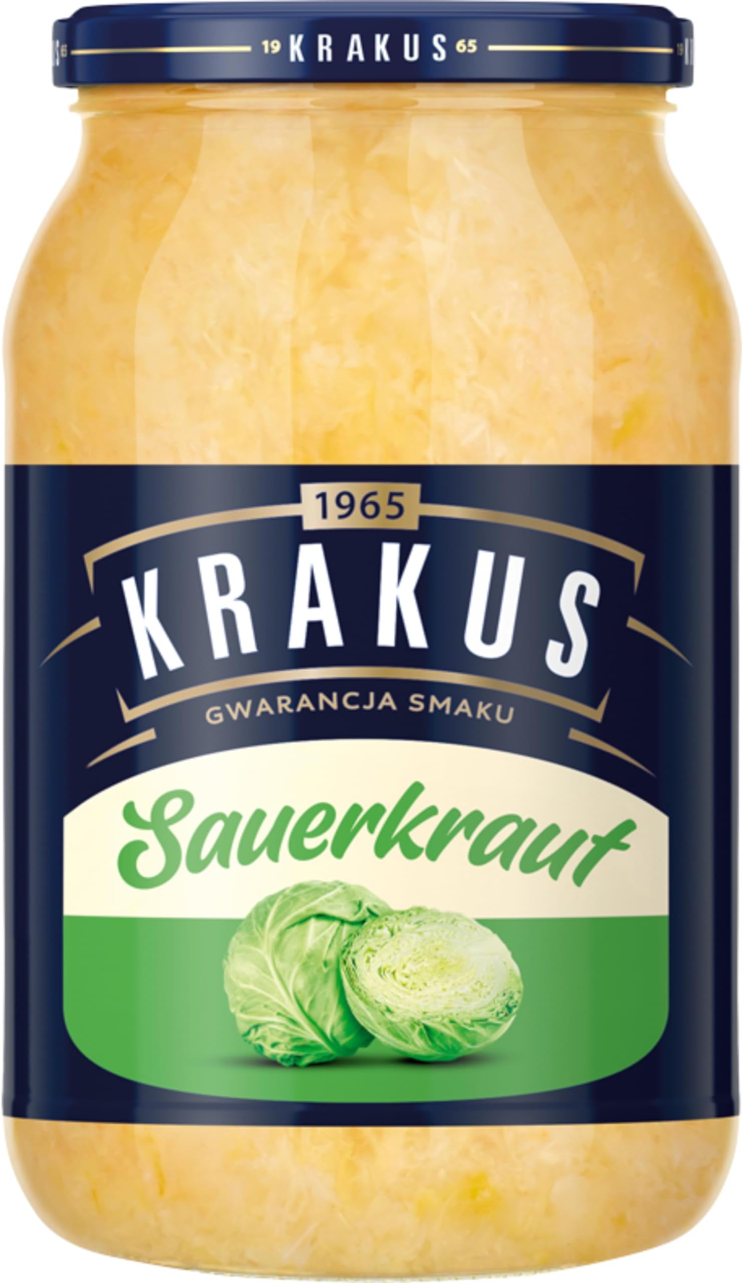 Krakus Sauerkraut 900g - Naturally Fermented - Crunchy & Tangy Sauerkraut - Delicious Condiment - Ready to Serve - Glass Jar