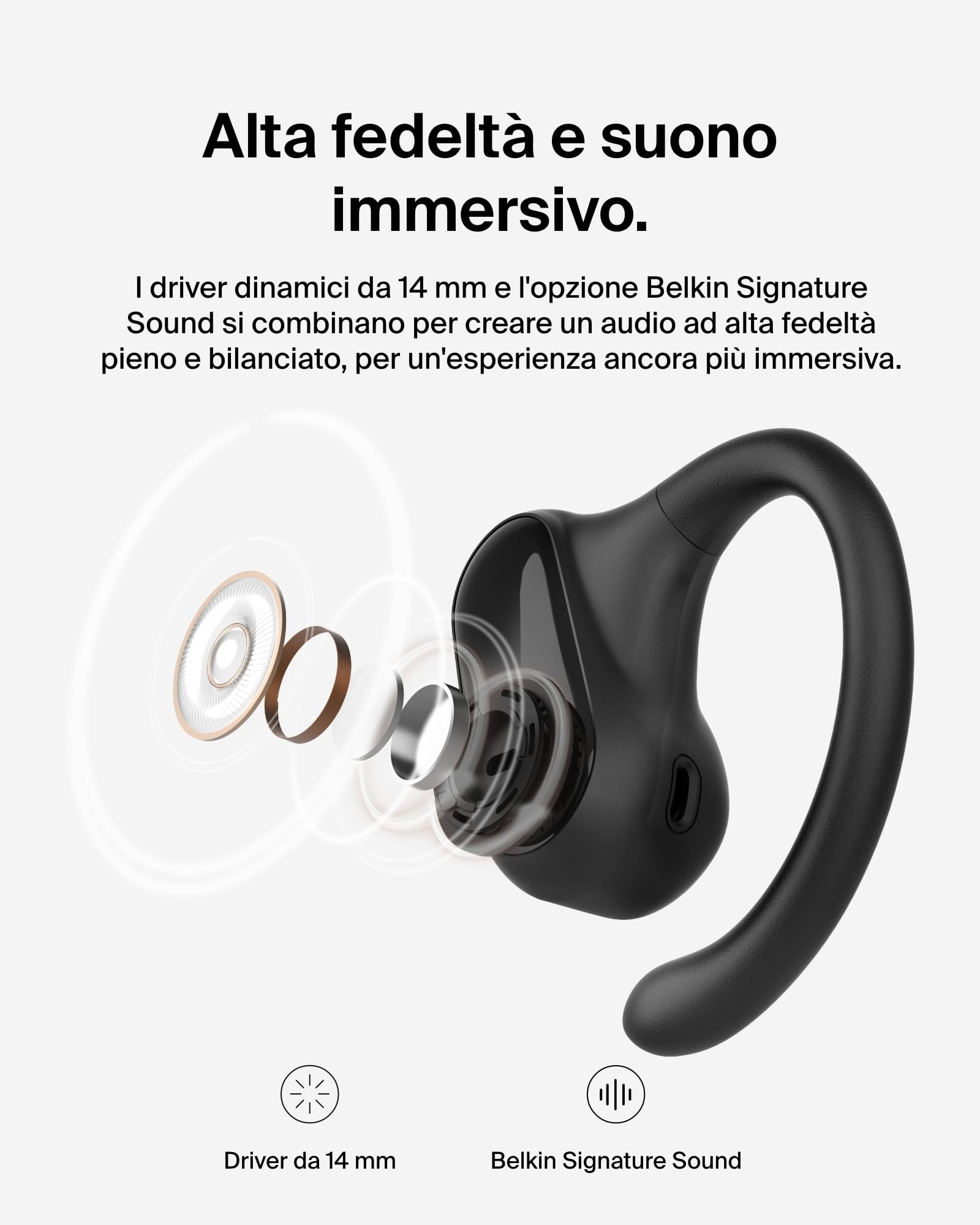 Belkin SoundForm ClearFit Auricolari Wireless Open-Ear Sportivi e Leggeri, Auricolari Bluetooth Resistenti all'Acqua (IPX5), Cuffie Wireless per Escursionismo, Ciclismo, Corsa e Altro, Nero