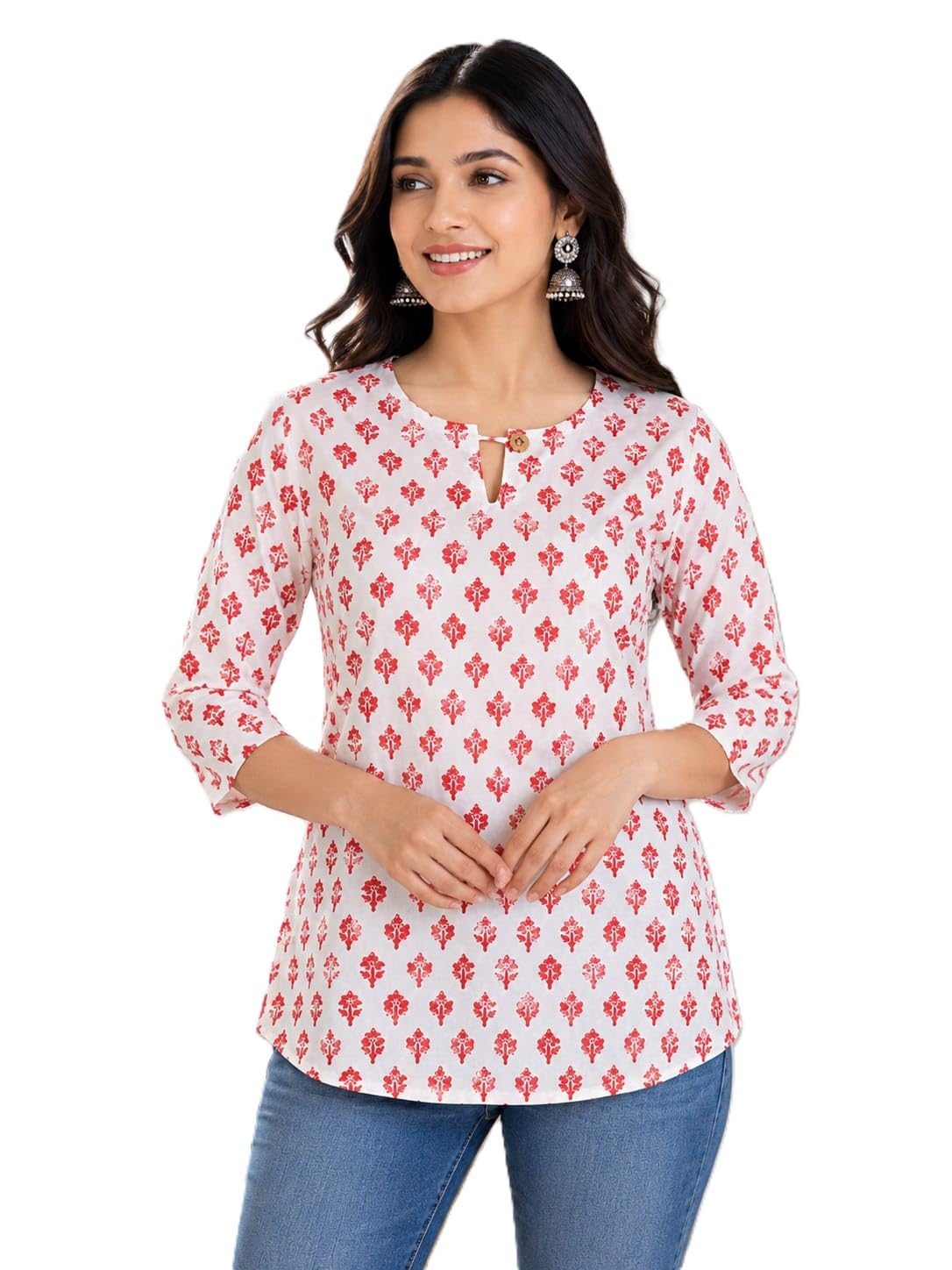 Trailkart Women's Cotton Printed Top White with Pink Floral-image-27