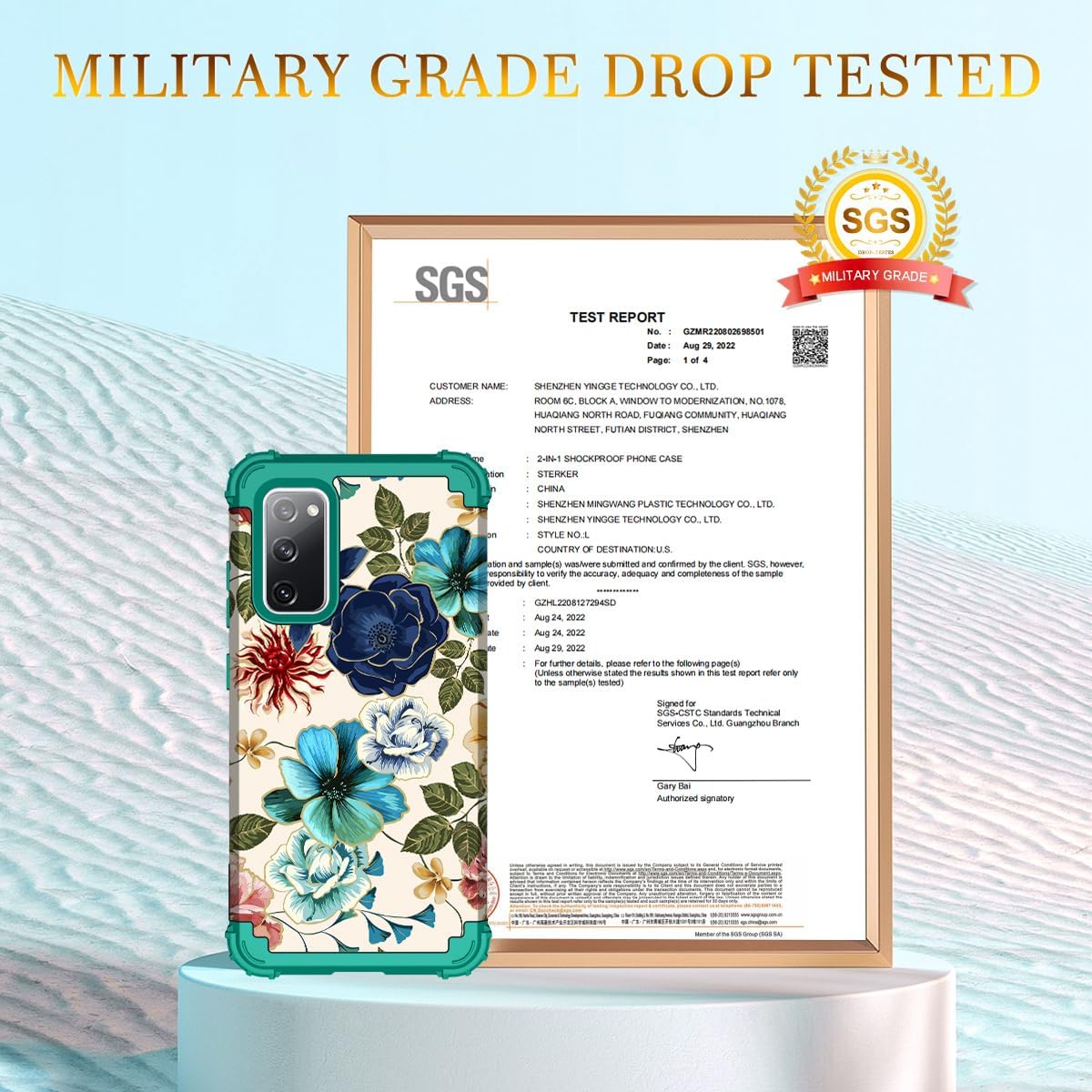 Hocase for Galaxy S20 FE 5G Case, Heavy Duty Shockproof Protection Soft Silicone Rubber+Hard Plastic Bumper Hybrid Protective Case for Samsung Galaxy S20 FE (6.5"") 2020 - Teal Flowers - Image 2