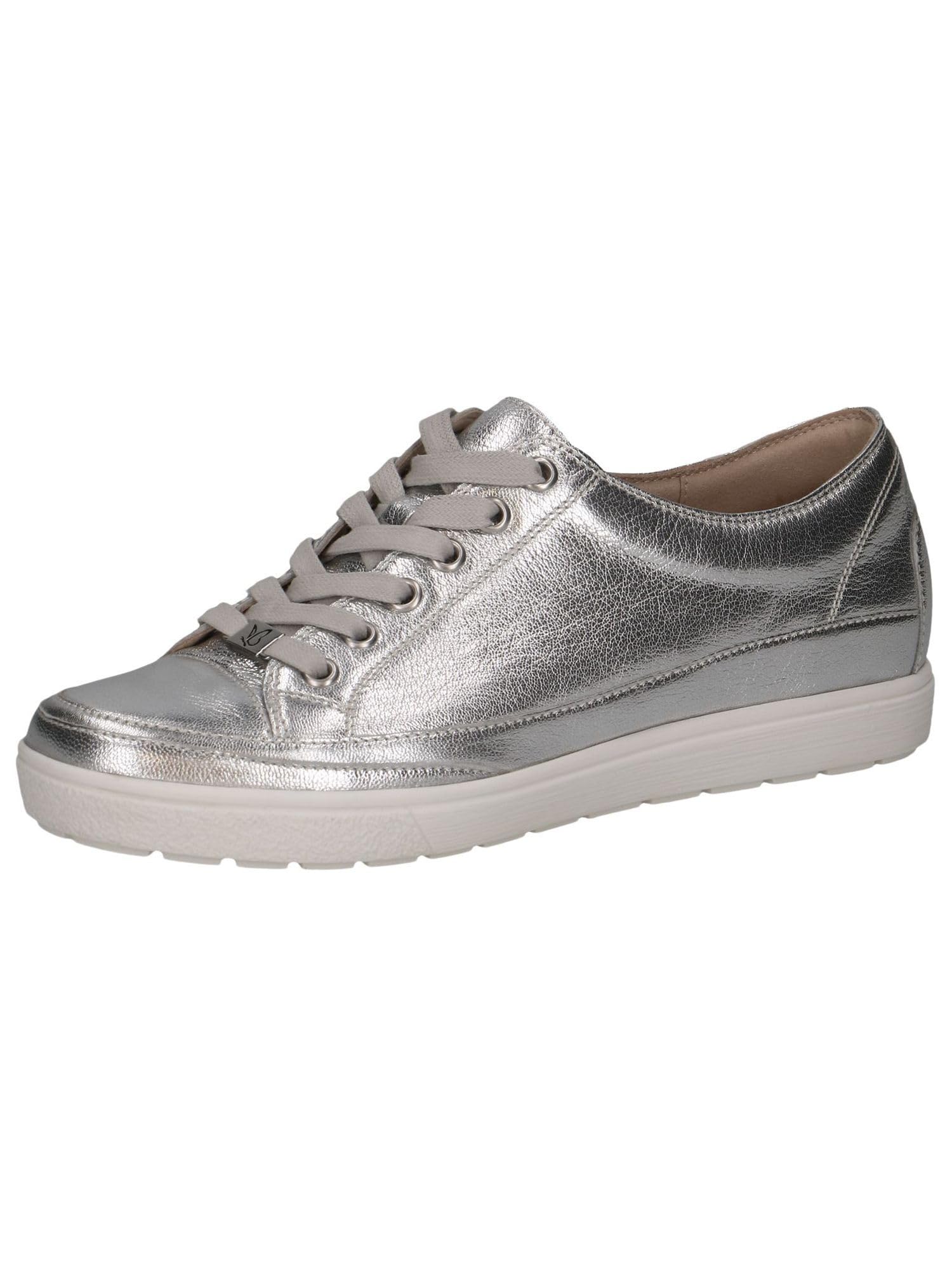 CAPRICE Women's Low-top Leather Sneakers with Laces, Silver (Silver Metall.), 6.5 UK