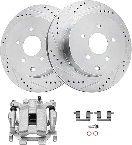 Miniatura 19 de Detroit Axle - Kit de freno delantero para Mazda 3 5 Rotores de freno perforados y ranurados Pastillas de freno de cerámica Reemplazo: Rotores