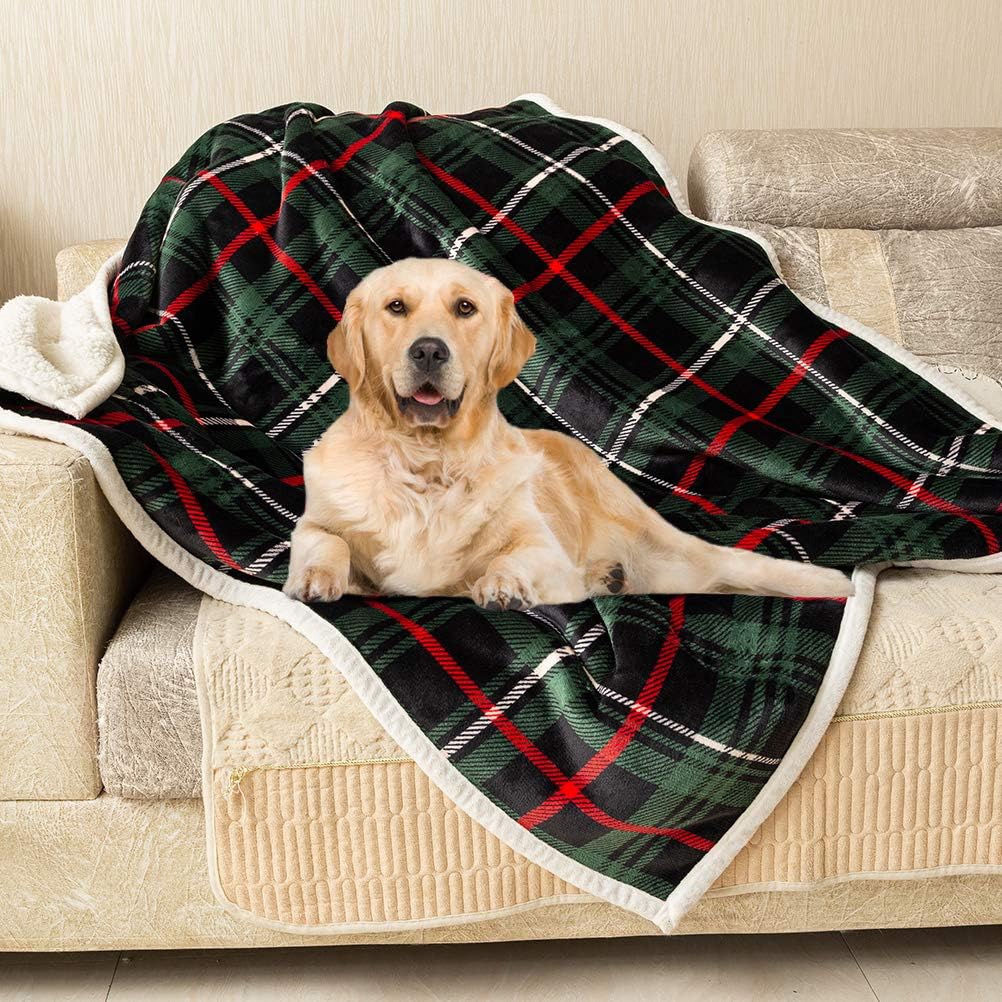 Southmia Christmas Large Dog Blanket - Super Soft Plaid Green Warm Fleece Plush Pet Throw Bed Mat Crate Cover for Large Medium Dogs