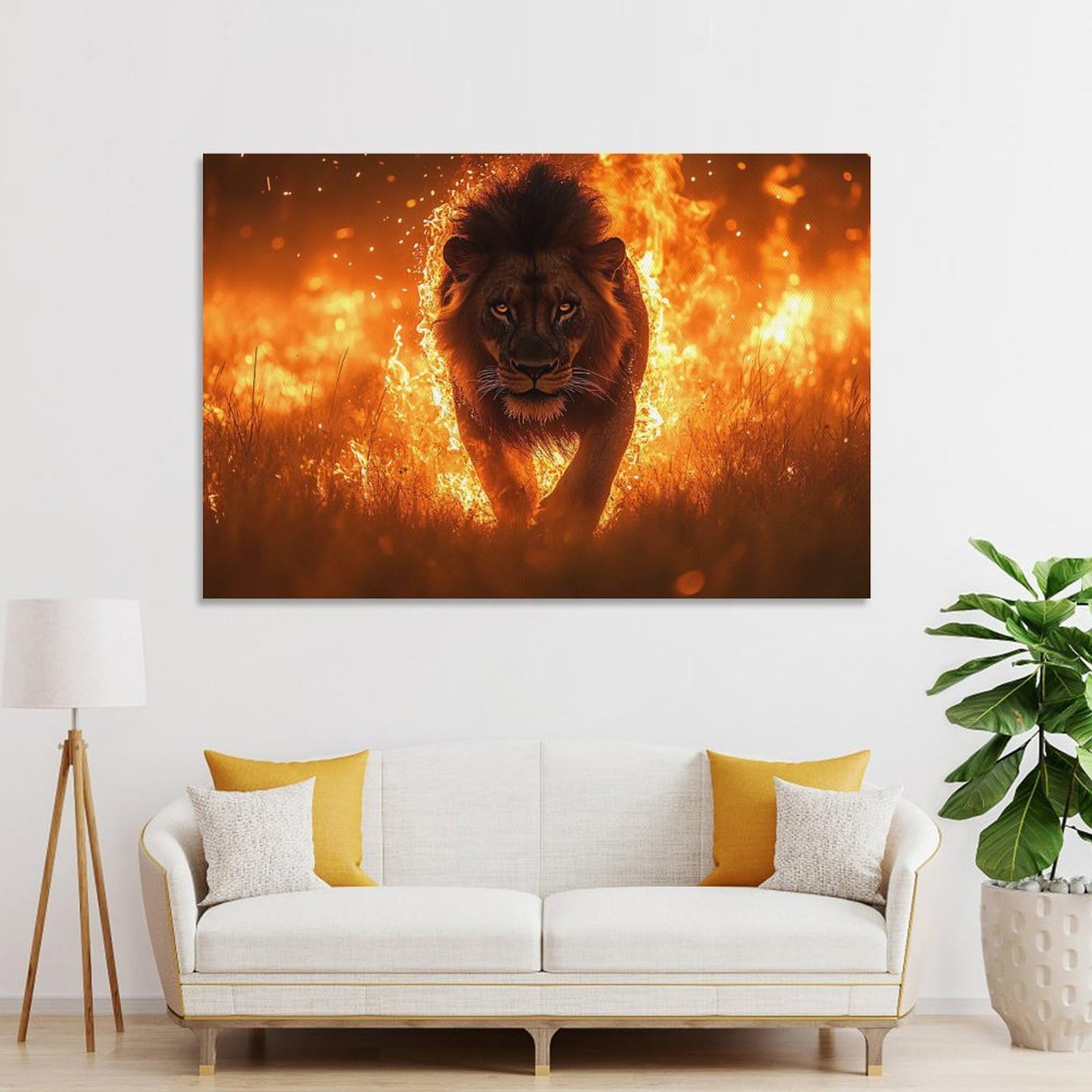 Junmoney Unframe-Style-19 Lion In Flames Hanging Wall Art, 16X24inch(40X60cm), For Entryway, Lounge Links Or Small Walls, Home Artwork For First Impressions