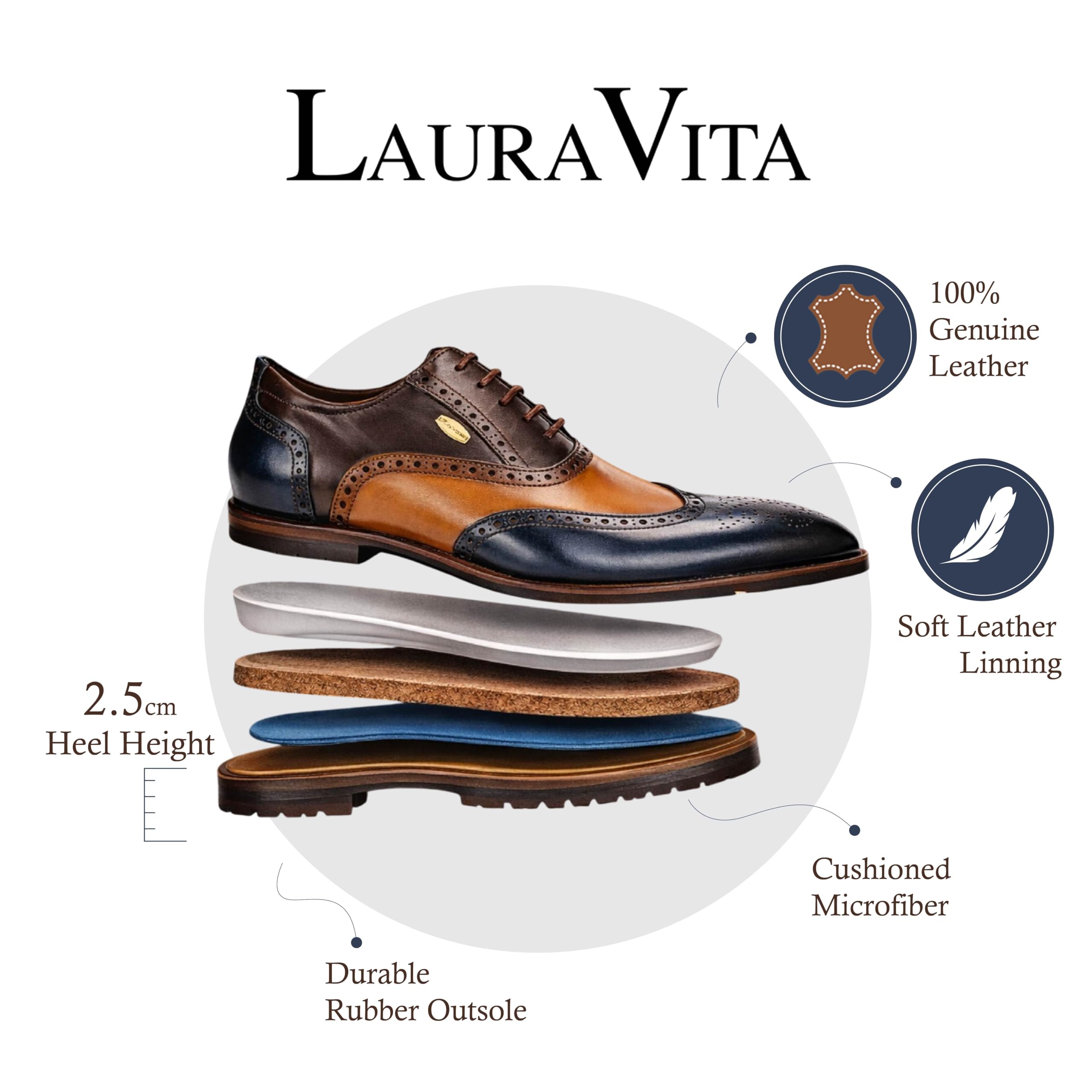 Lorenzo Conti Antonin 01 Scarpe Oxford Brogue da Uomo in Pelle Blu e Marrone, Eleganti e Casual
