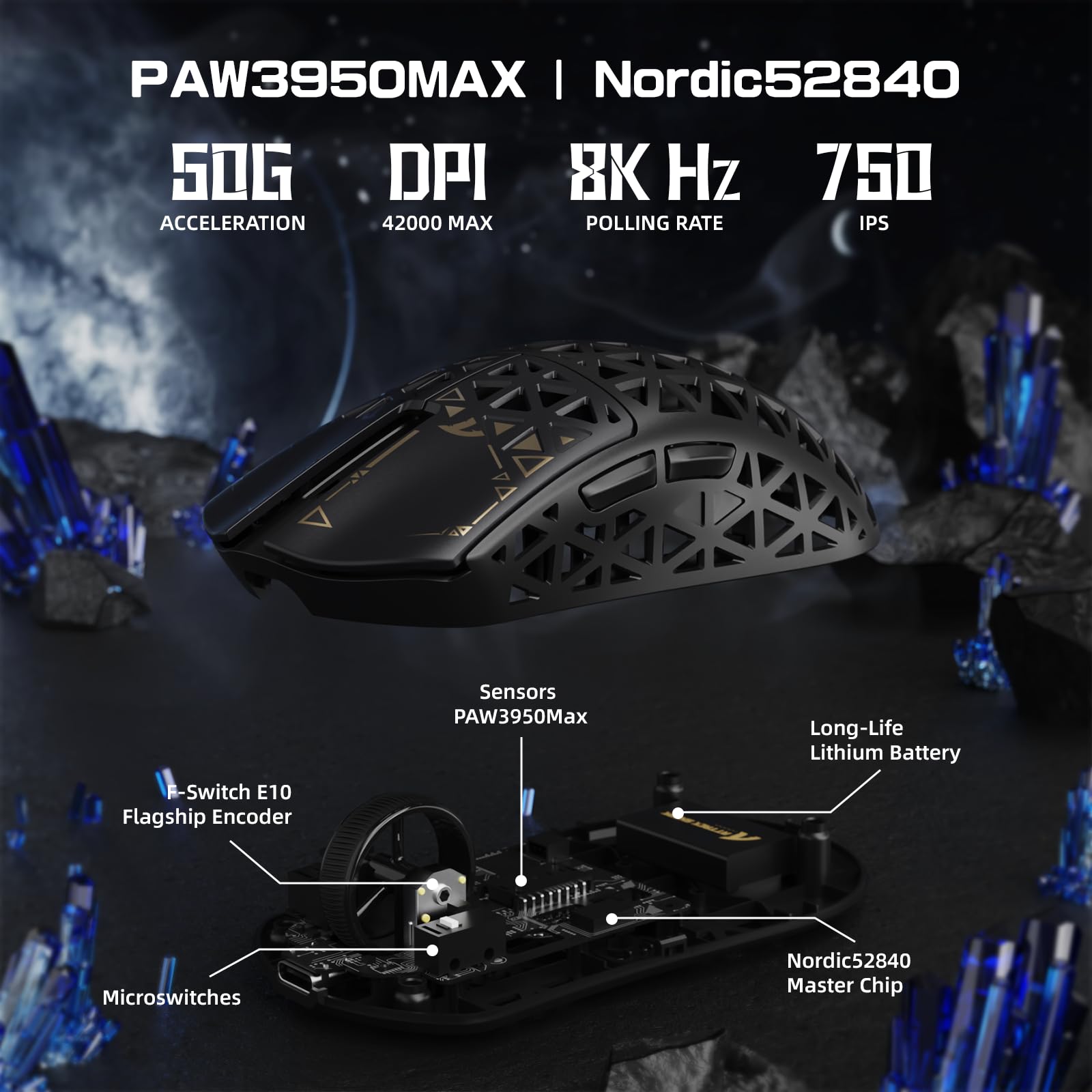 ATTACK SHARK R5 Ultra Carbonfaser HyperSpeed Kabellose Gaming-Maus, 39g, PAW3950MAX, 8000Hz, 42000DPI, Schwarz
