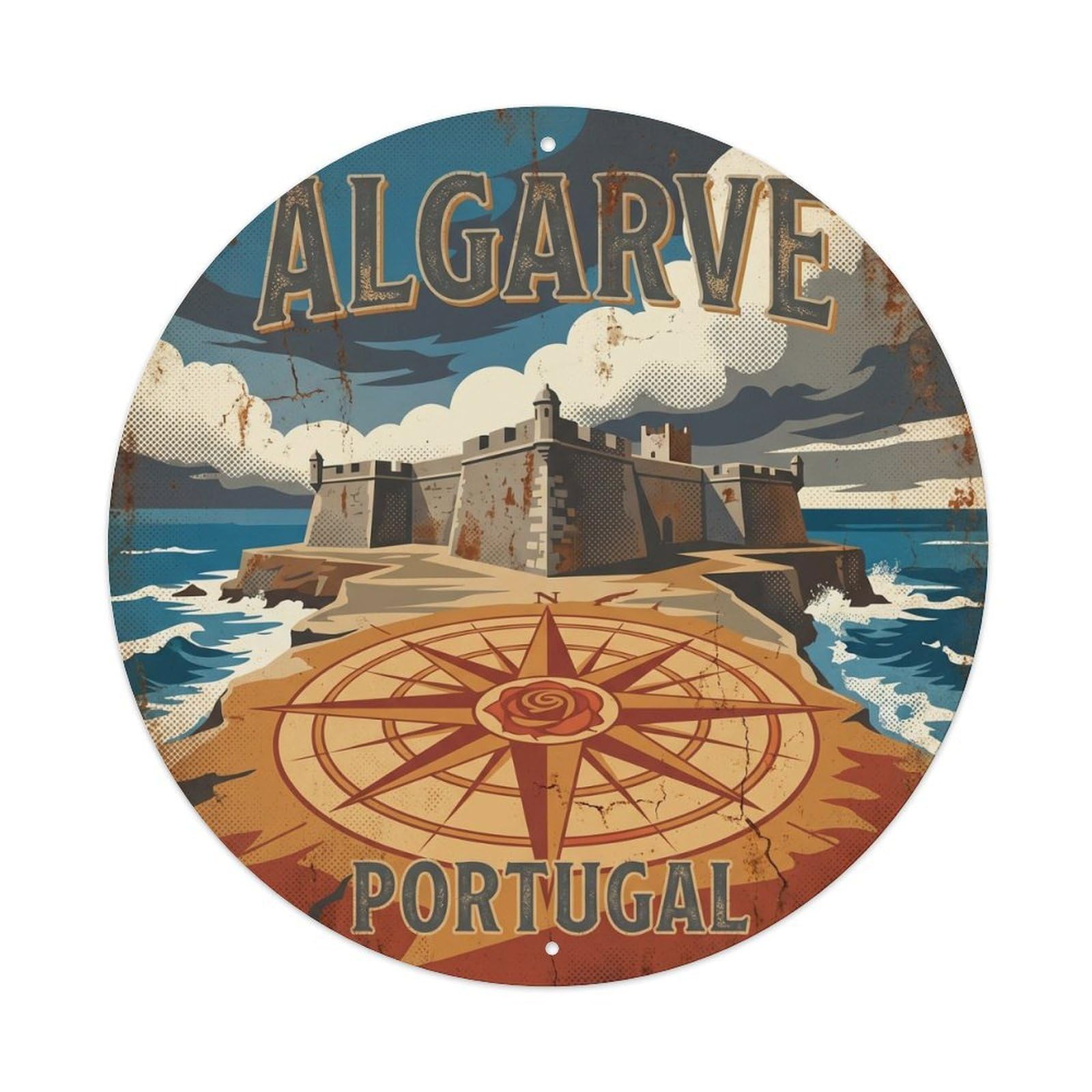 Olhnbad Style Portugal Algarve Sagres Fortress Portuguese Heritage Metal Tin Sign