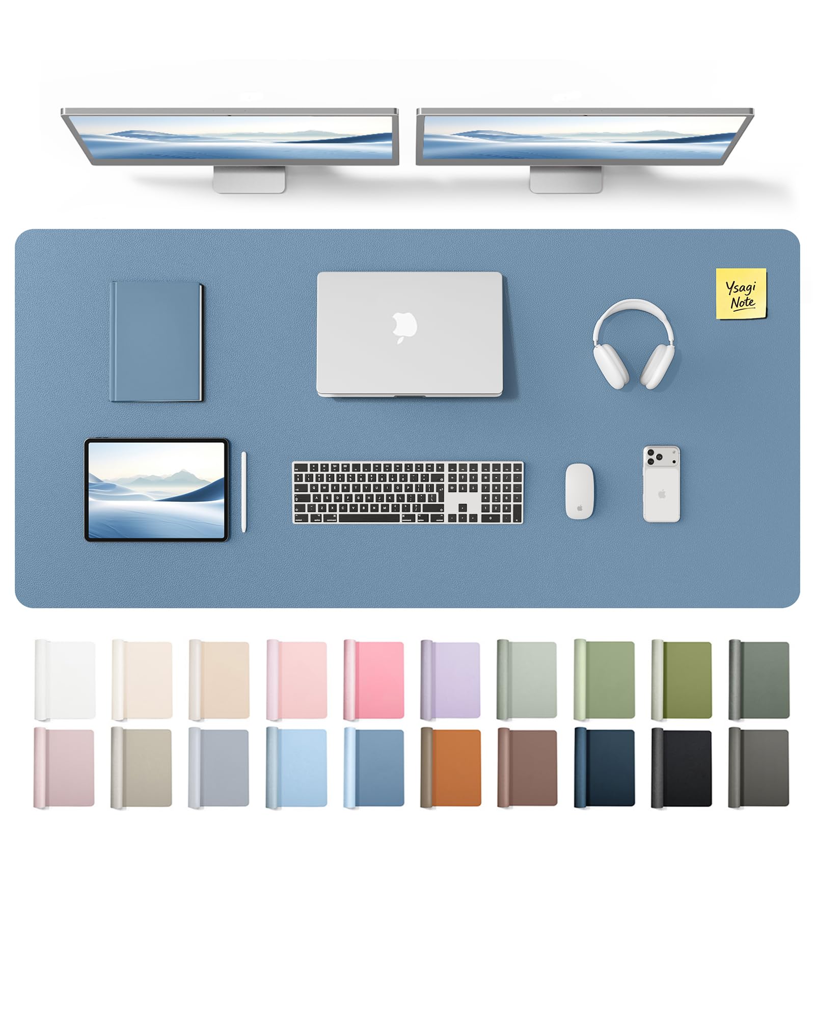 YSAGi Leather Desk Pad Protector, Office Desk Mat, Large Mouse Pad, Non-Slip PU Leather Desk Blotter, Laptop Desk Pad, Waterproof Desk Writing Pad for Office and Home (Blue,55" x 24")