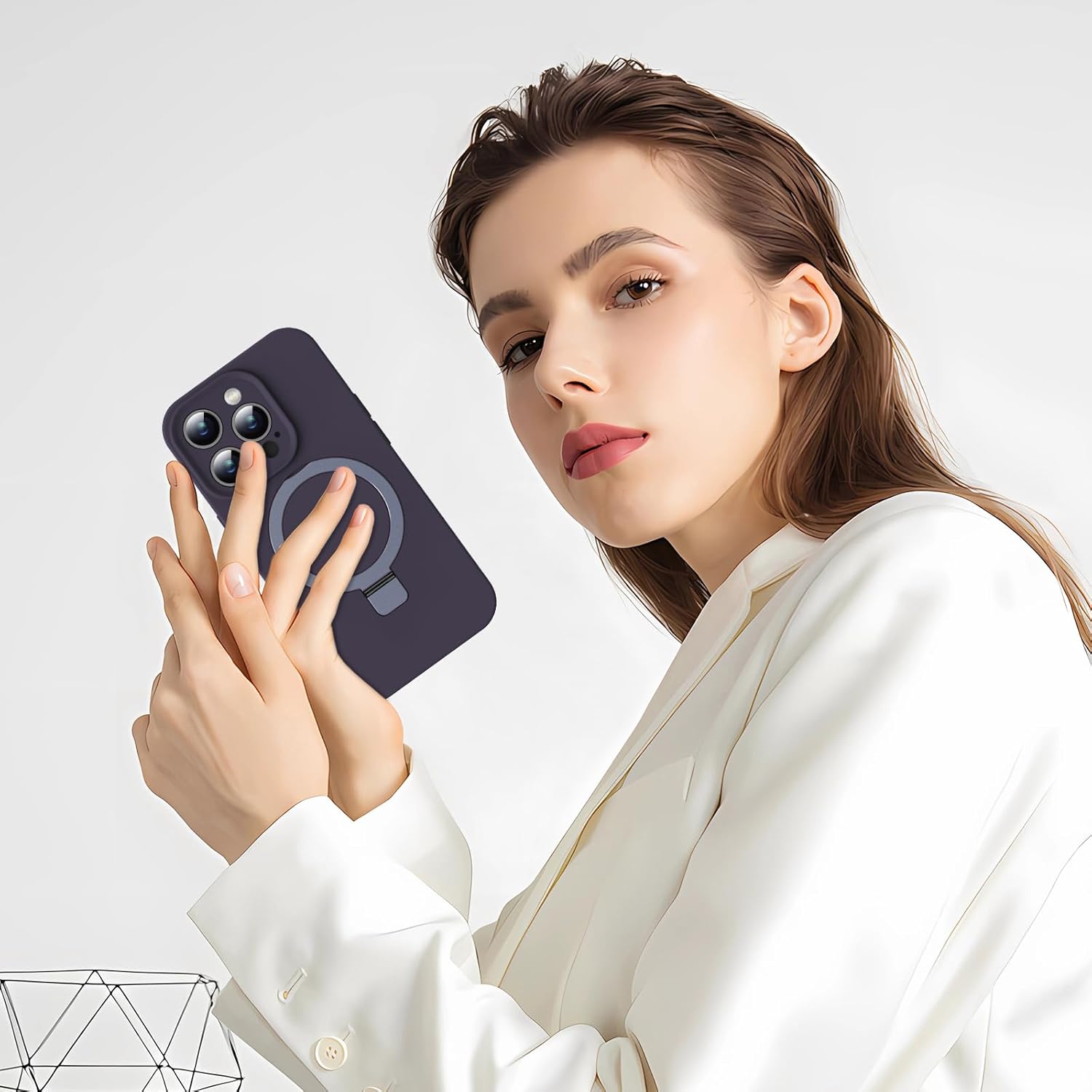 Mag-Ring Designed for iPhone 15 Pro Case, Liquid Silicone [Moisturizing Factor] Extreme Soft Slim Phone Case with Stand [Compatible with MagSafe] for iPhone 15Pro 6.1 inch Men Women, Berry Purple - Image 7