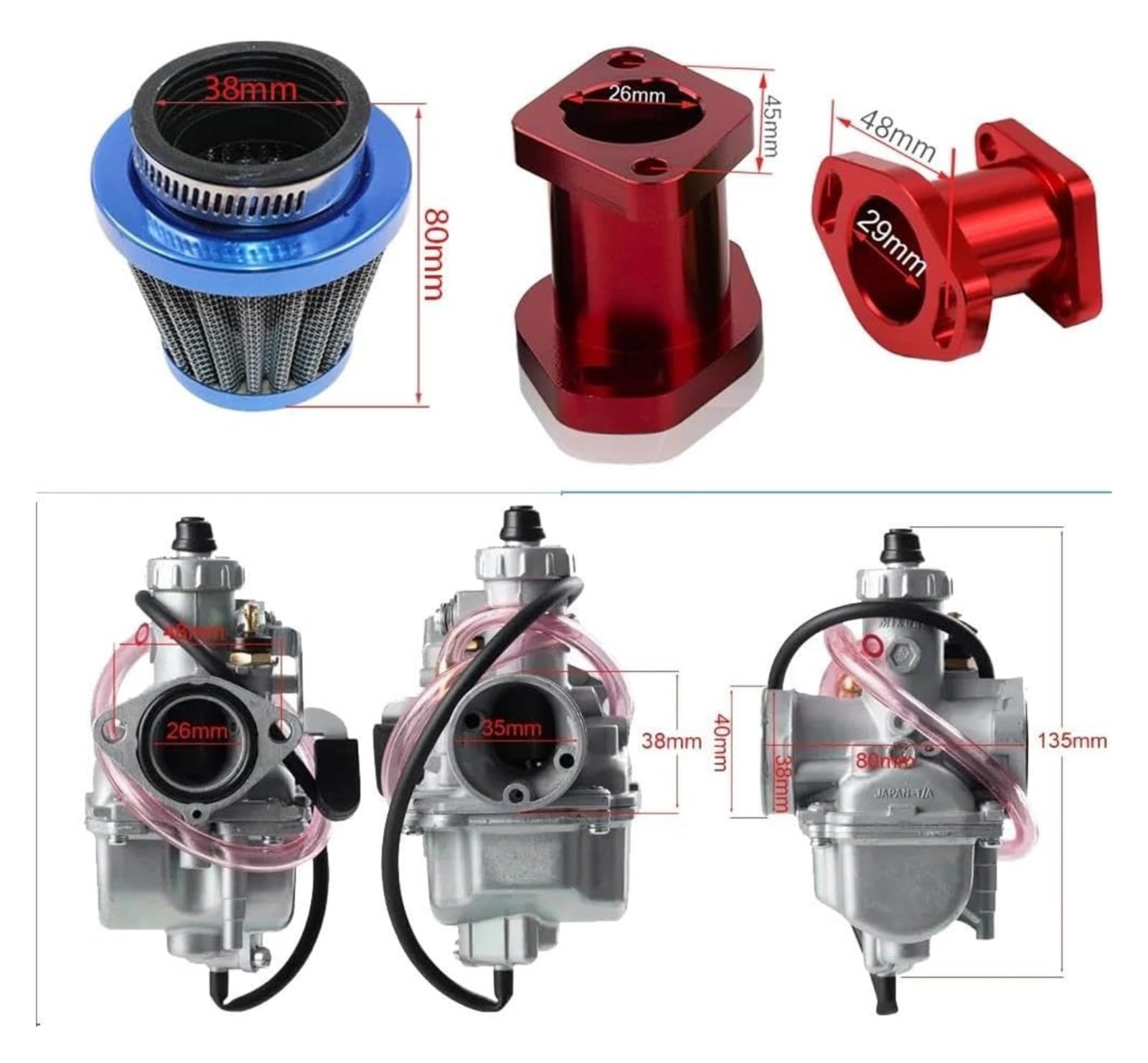 per Mikuni Aspirazione CNC Tubo Pit Dirt Bike 110cc 125cc 140cc VM22 26mm Moto Carburatore Kit Kit Riparazione Carburatore Moto