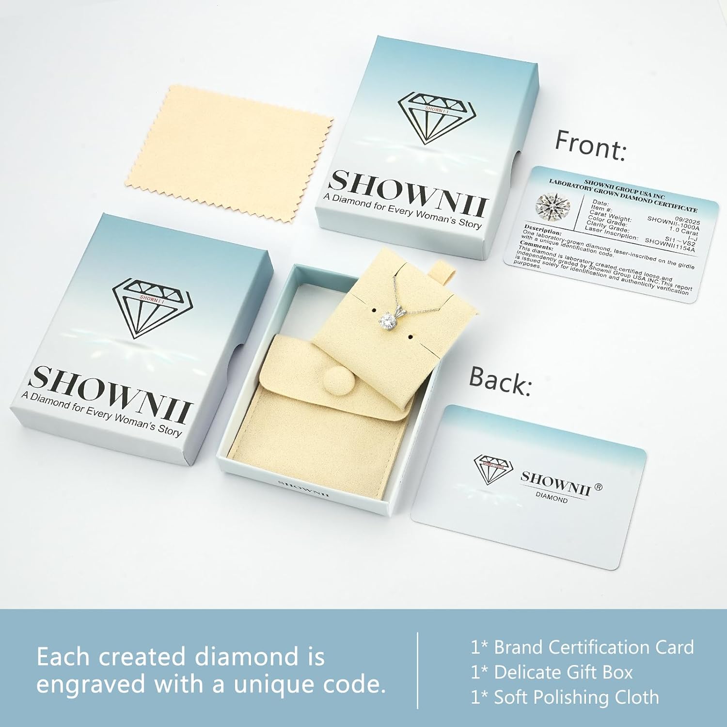Valentines Day Gifts for Her - SHOWNII Diamond Necklace Certified LAB GROWN Round Diamond Solitaire Necklaces for Women 0.5-1CT 14K Gold Plated Sterling Silver 4 Prong Solitaire Pendant Jewelry (I-J Color, SI1-VS2 Clarity) - Image 6