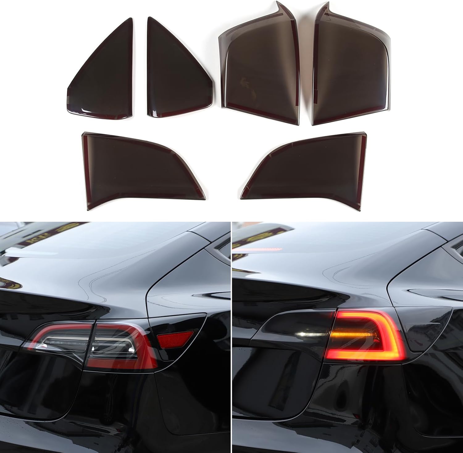 Rear Tail light Cover Trim for Tesla Model 3 2017-2023, Tail Brake Lamp Guard Housing Bezels for Tesla Model Y 2020-2024, Blackout Reverse Light Shell Shade, Rear light Accessories ABS (Front & Rear)