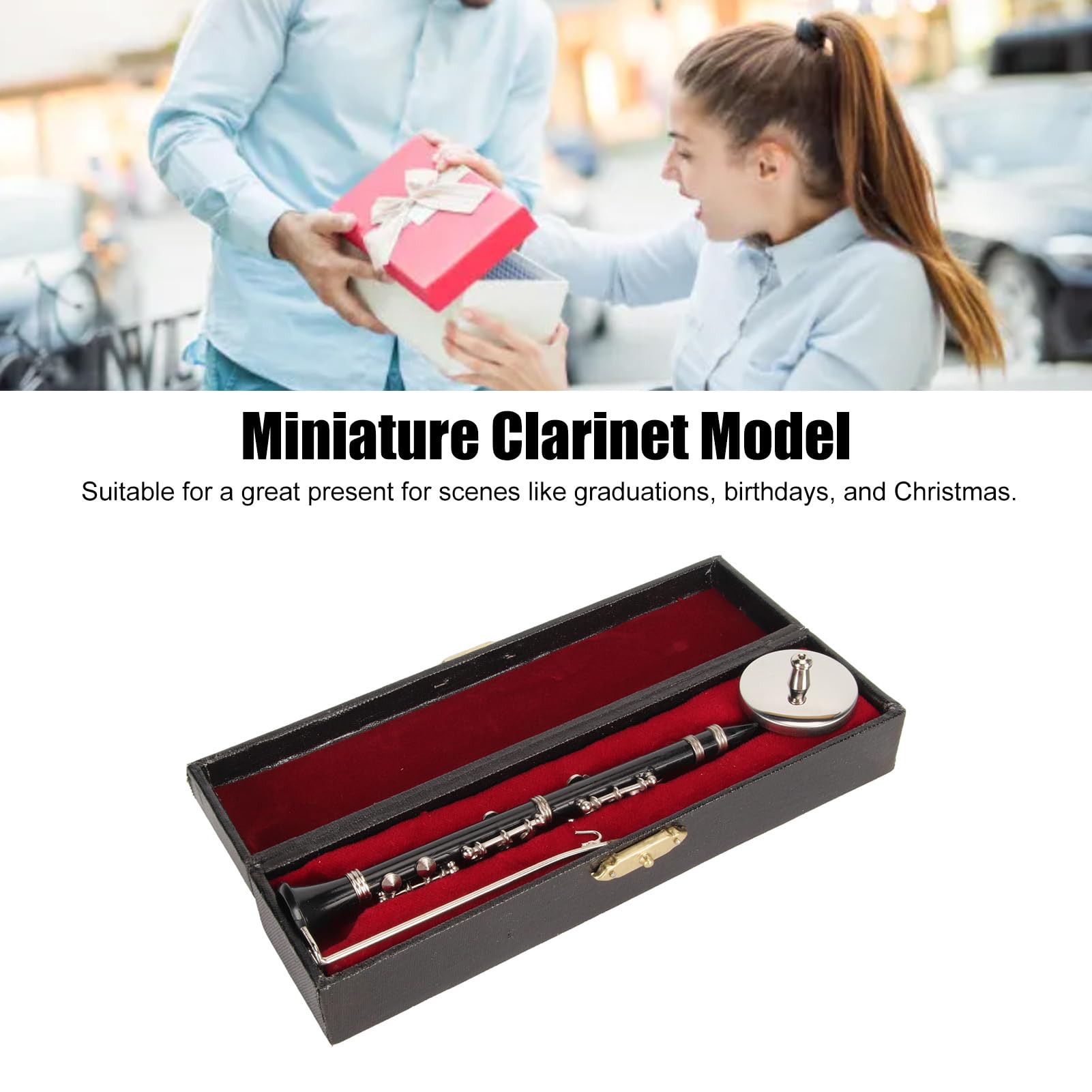 Clarinetto Nero in Miniatura, Giocattolo Modello di Clarinetto in Miniatura con Supporto e Custodia Display Modello di Clarinetto Strumenti Musicali Ornamento per la Casa con