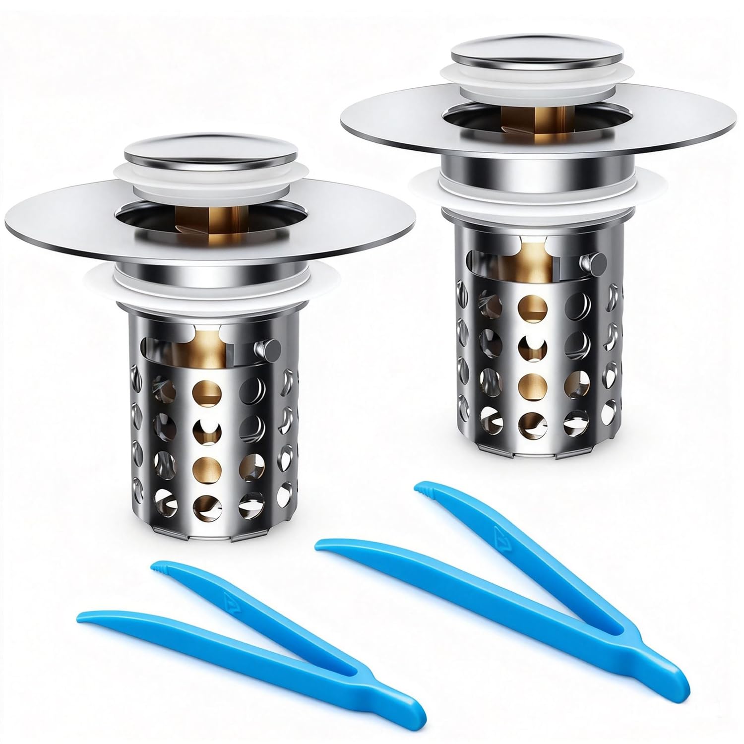 Bouchon d'évier Beruth en inox pour lavabo de salle de bain 2.8-5.9 cm