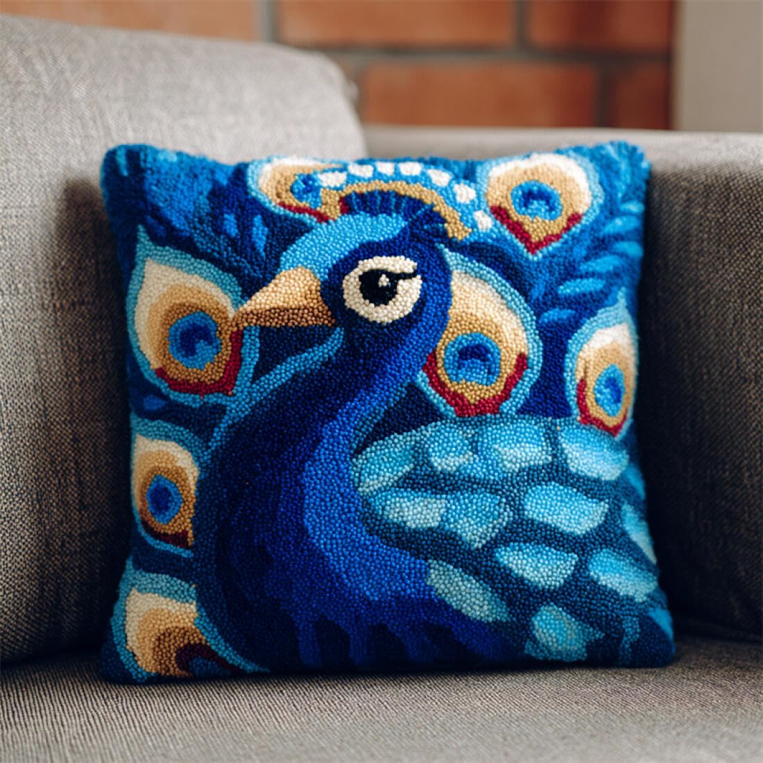 Kitquiver Animal DIY Craft Latch Hook Rug Kits Cartoon Peacock DIY Latch Hook Kits Pillow Needlepoint Cushion Kit for Home Décor Needlework Set for Adult Beginners 17x17In