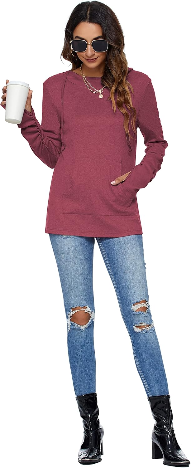 AUSELILY Long Sleeve Drawstrings Hoddie Sweatshirt With Thumb Holes Hoodie for Women