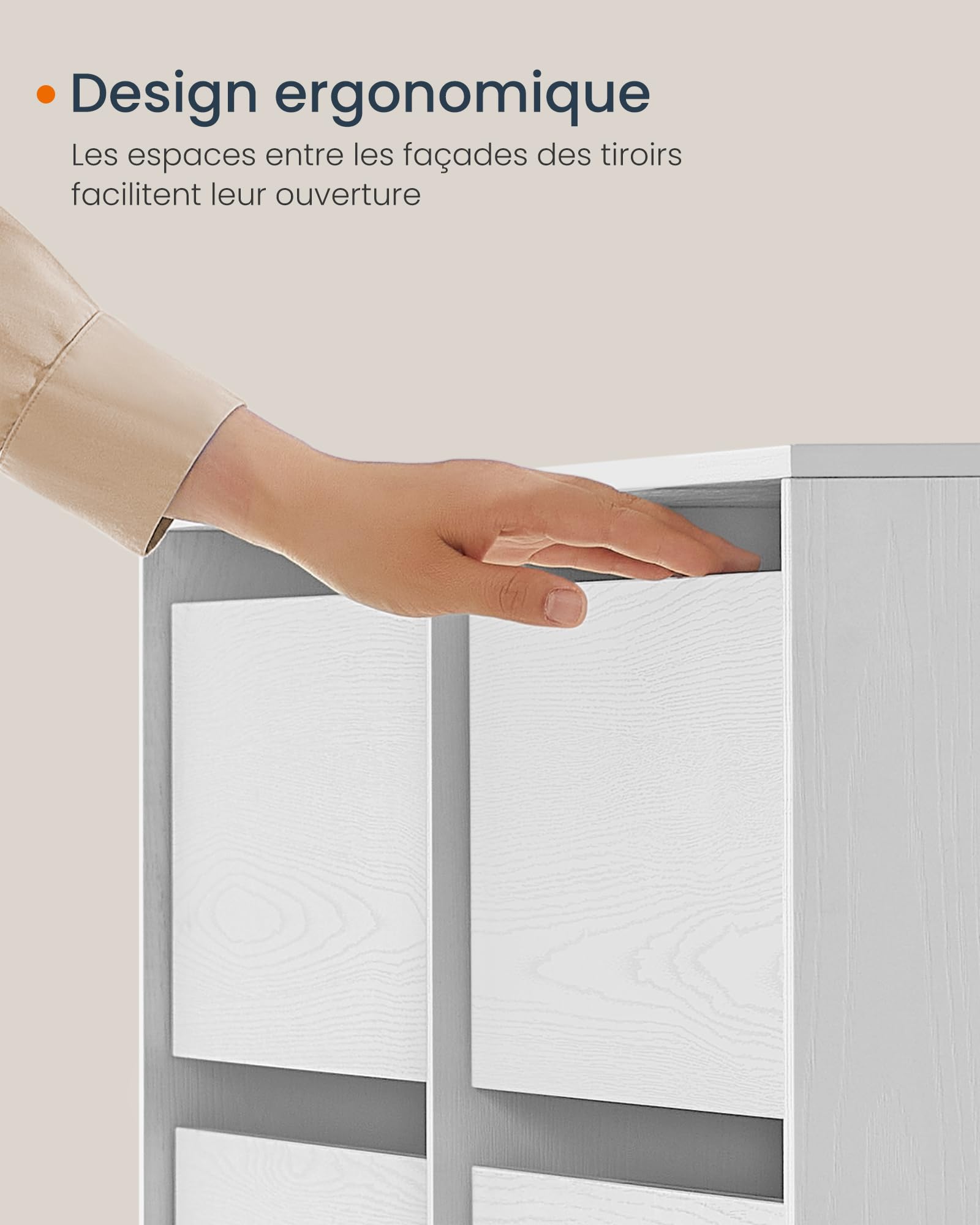 SONGMICS HOME Commode Chambre, Assemblage Rapide sans Outils Toolless, Coiffeuse, Meuble de Rangement, avec Étagère, Côte à Côte ou en L, pour Chambre, Bureau, Blanc Neige LTS656W01