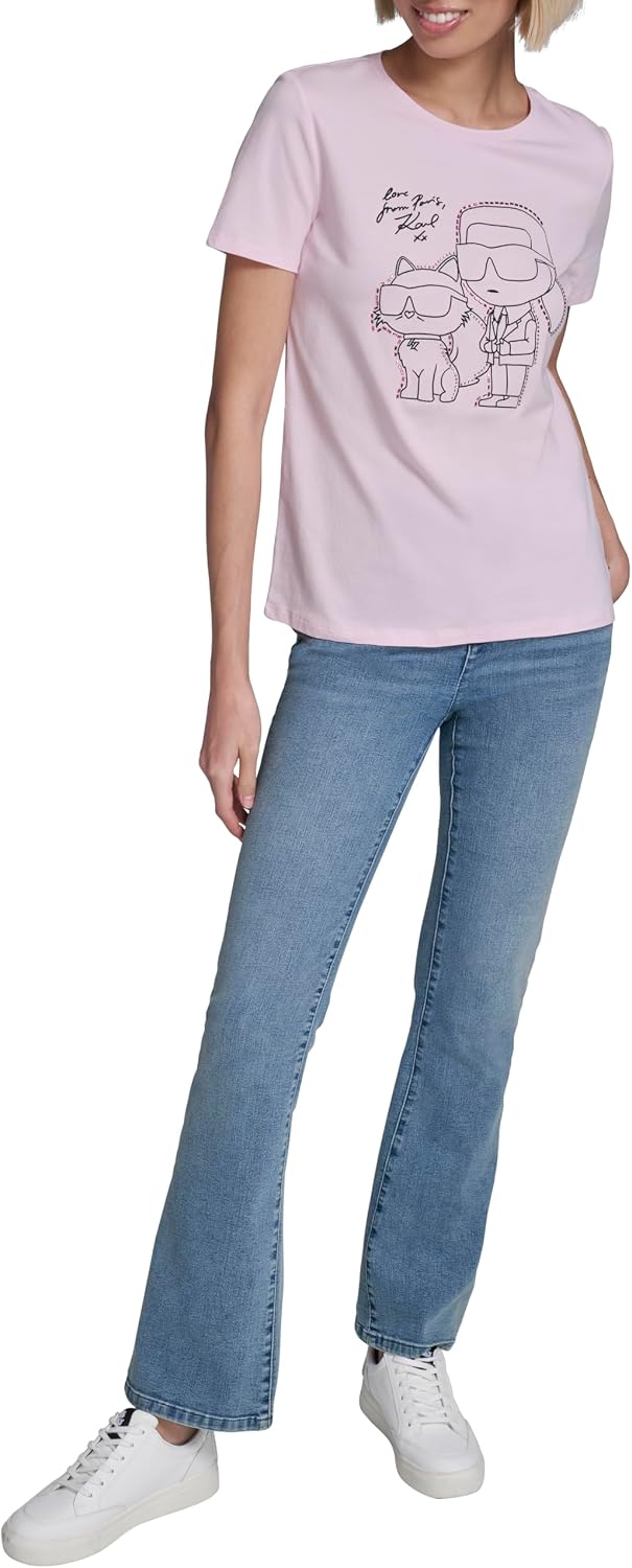 Karl Lagerfeld Women's Short Sleeve Crew Neck Logo T-Shirt