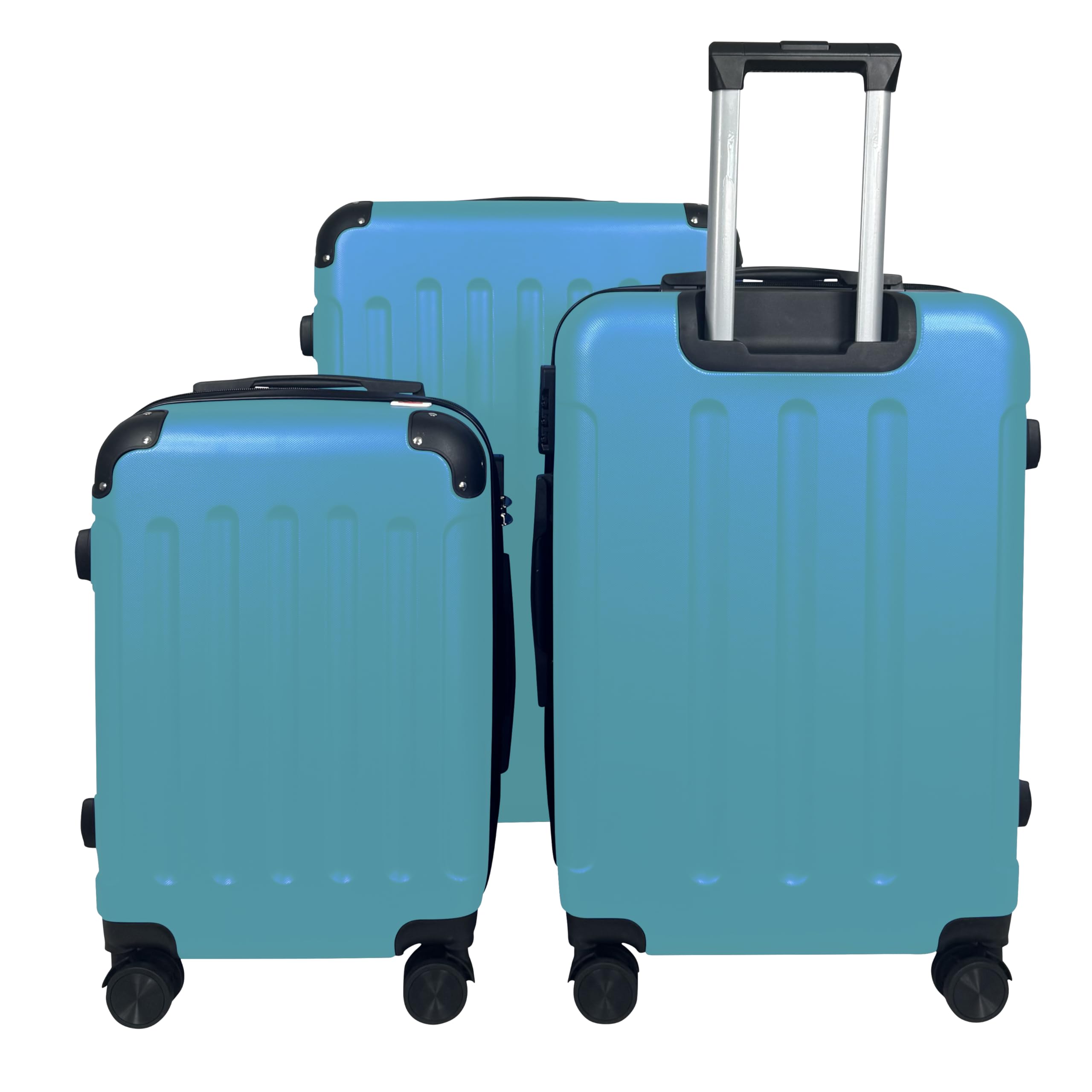 Hartschalen-Koffer Reisekoffer ABS Koffer (Handgepäck-Mittel-Groß-Set) 4 Doppel-Rollen Trolley (Türkis, 3er Set)