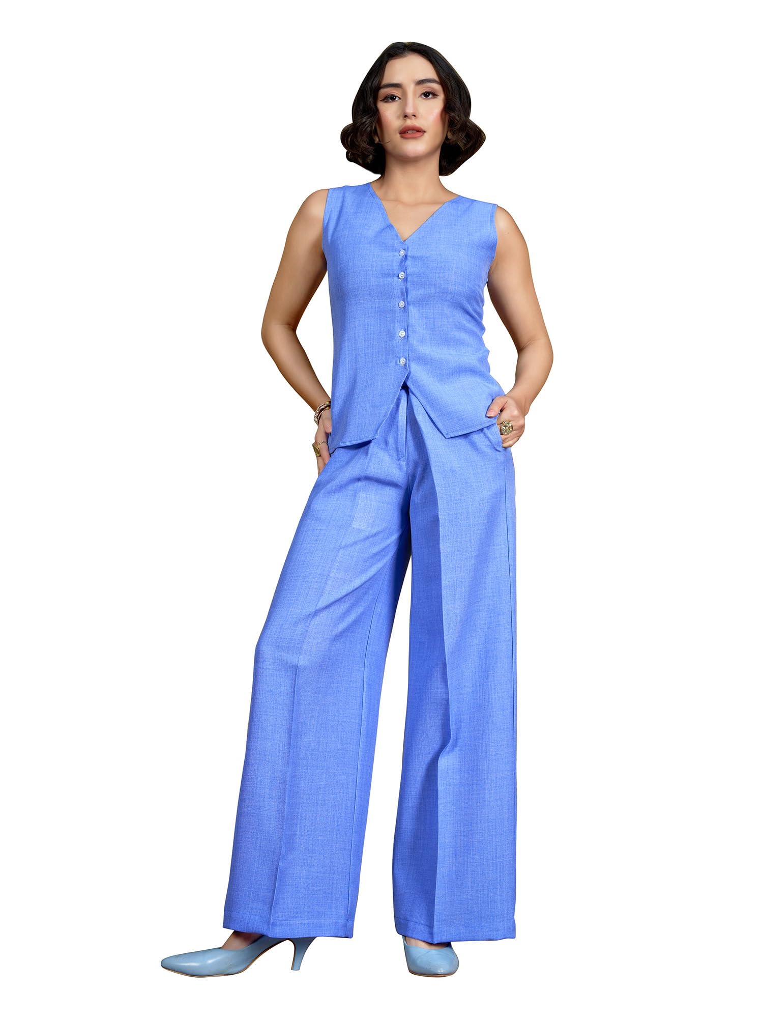 Women's Sleeveless Vests Trouser Solid Co-Ords Set-image-38