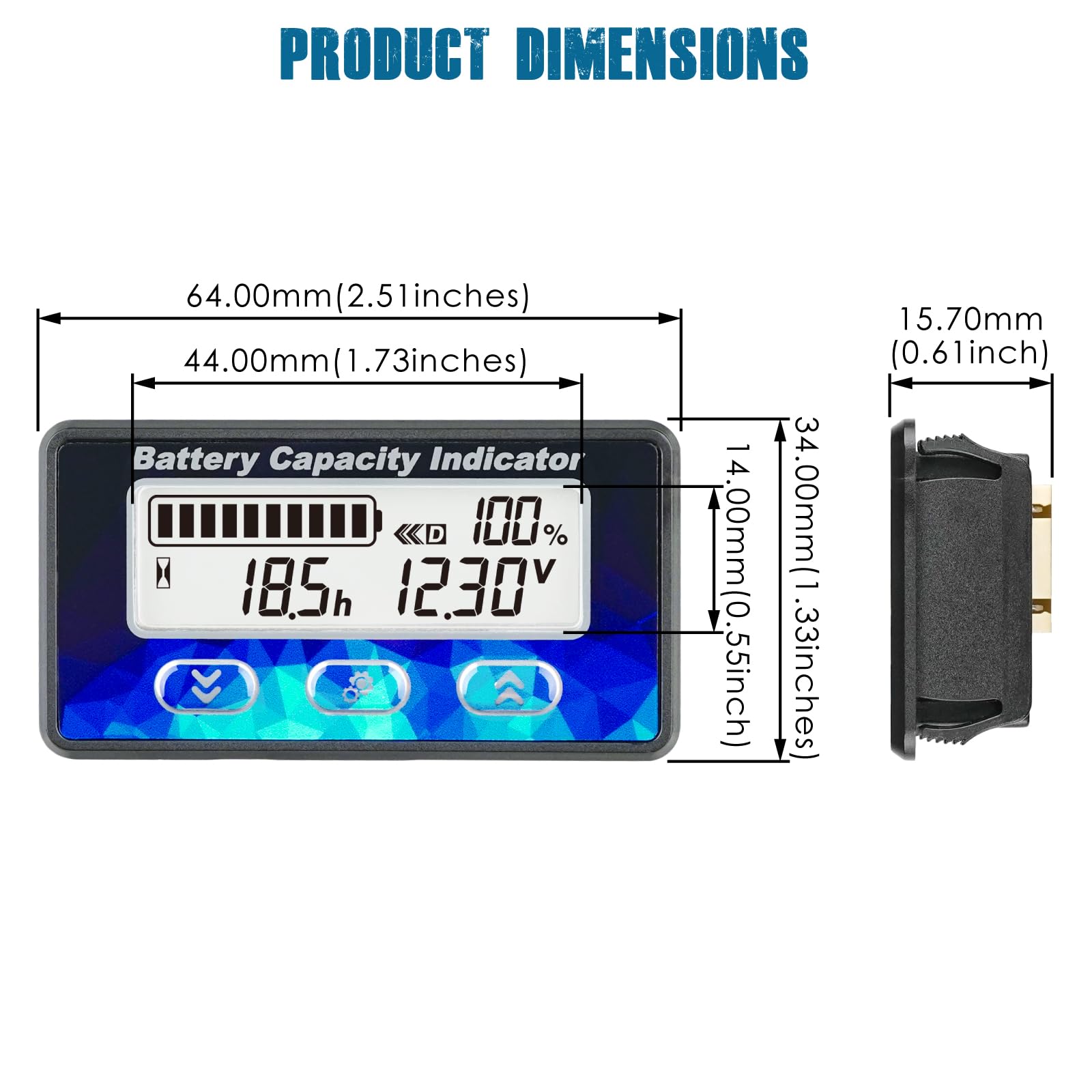Runleader RL-BI050C Mini Monitor Batteria con Shunt 100A | Capacità Tensione & Contaore per DC 12V 24V 36V 48V LiFePO4 AGM GEL Piombo Acido Trojan Litio Camper Carrello Golf Bici