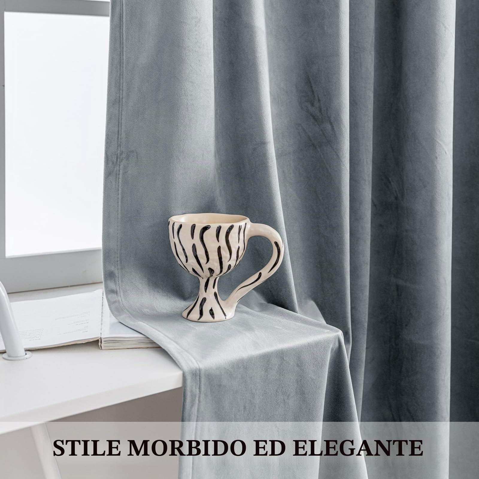 YSTELLAA Tende Velluto Oscuranti Per Interni 2 Pezzi, 140×260CM, Tende Camera Da Letto Moderna, Con Anelli, Termica Isolante Freddo E Caldo, Per Camera Da Letto, Grigio