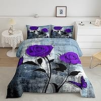 Vista 18 de Juego de edredón de rosas rojas, tamaño Queen, relleno de edredón negro y blanco degradado para adultos, juego de ropa de cama vintage de acuarela