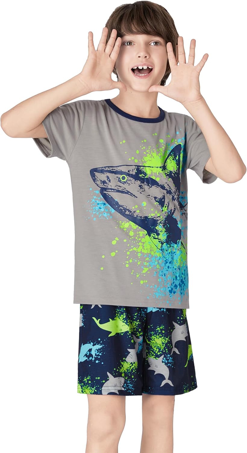 Tebbis 2-Piece Cozy Pajamas For Little/Big Boys Gamer Yellow Short Sleeves Cool PJs Set Kid Size 6-18 - Image 4