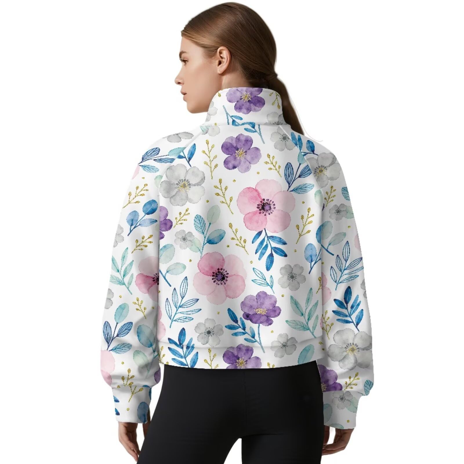 Poceacles Sudaderas cortas para mujer, media cremallera, sudaderas de gran tamaño, sudaderas de moda con cuello alto falso