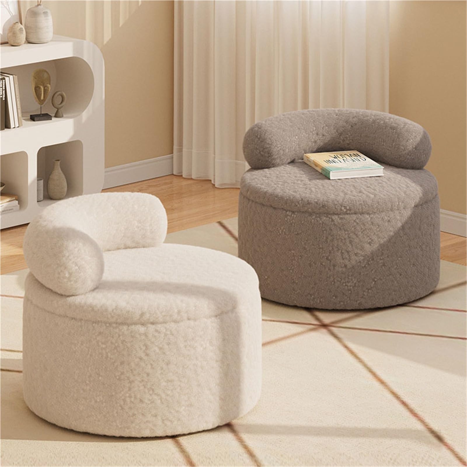 MUMUXIAO Pouf Rotondo Con Contenitore – Poggiapiedi In Ecopelle, Imbottito, Con Spazio Nascosto Per Soggiorno O Camera