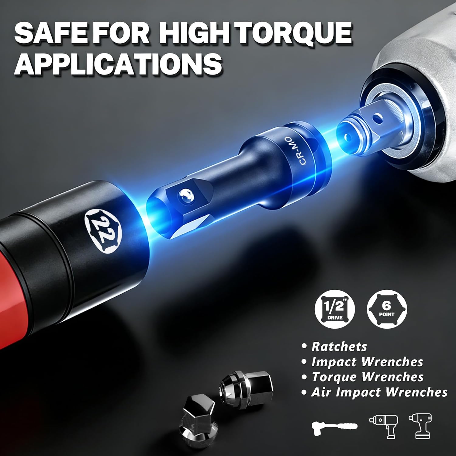 6 PCS 1/2 inch Drive Half Size Lug Nut Socket Set with Metric 17 19 21 22 mm, SAE 3/4" 13/16" 7/8" 15/16", Impact Flip Socket Set Non-Marring Thin Wall Double Ended Wheel Nut Socket Removal Kit