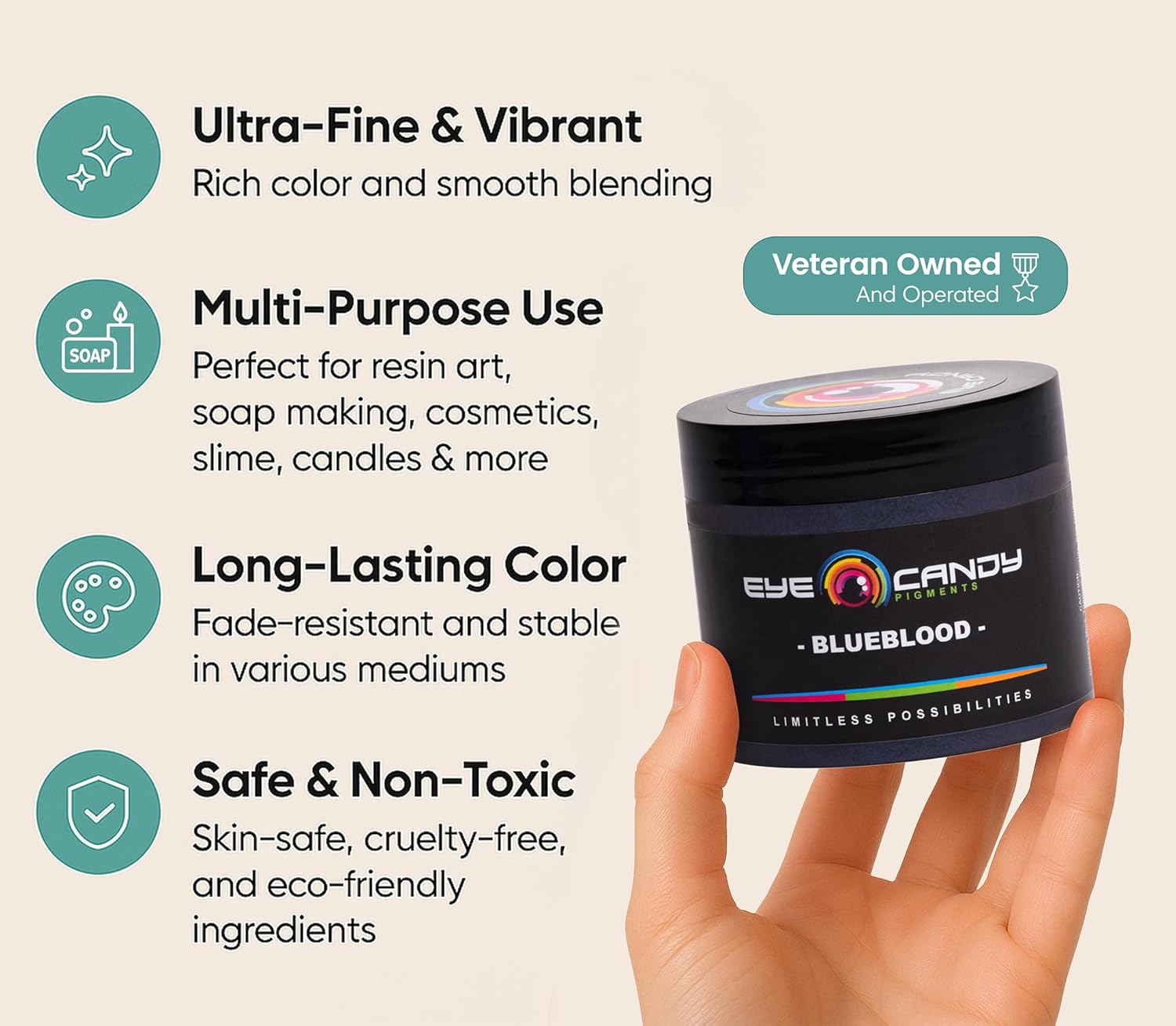 Eye Candy Pigments Premium Blue Mica Powder - Blueblood (50gr) - for Epoxy, Resin, Soap, Paint, Woodworking, Acrylic Pouring, Bath Bombs, Fishing Lures - DIY Arts and Crafts Additive - Image 4