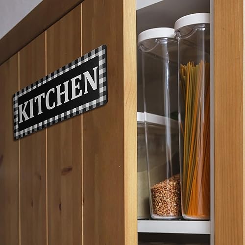 Miniatura 4 de Jetec Letrero de cocina de búfalo a cuadros de madera en blanco y negro, decoración de pared de 13.8 x 5.1 pulgadas, letrero de pared rústico en