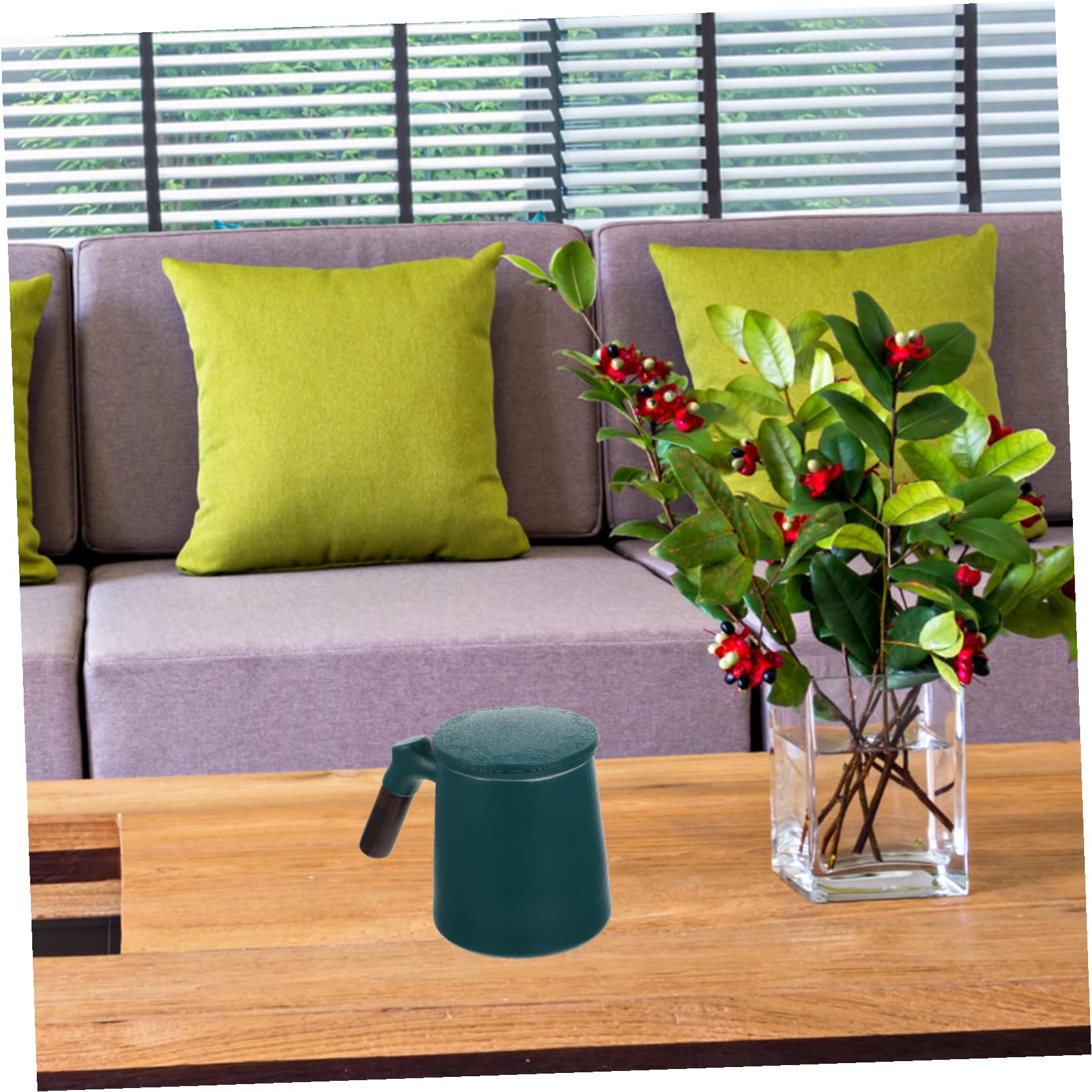 jojofuny Taza de Cerámica para Té con Infusor y Tapa Asa de Madera Capacidad Media Diseño Ligero y Base Antideslizante para Infusiones Caseras y Sueltas