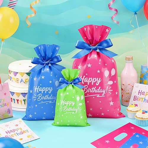 Miniatura 2 de QLOUNI 300 bolsas de recuerdo de fiesta, 3 tamaños, bolsas de feliz cumpleaños para pequeñas empresas, bolsas de regalo de cumpleaños a granel,