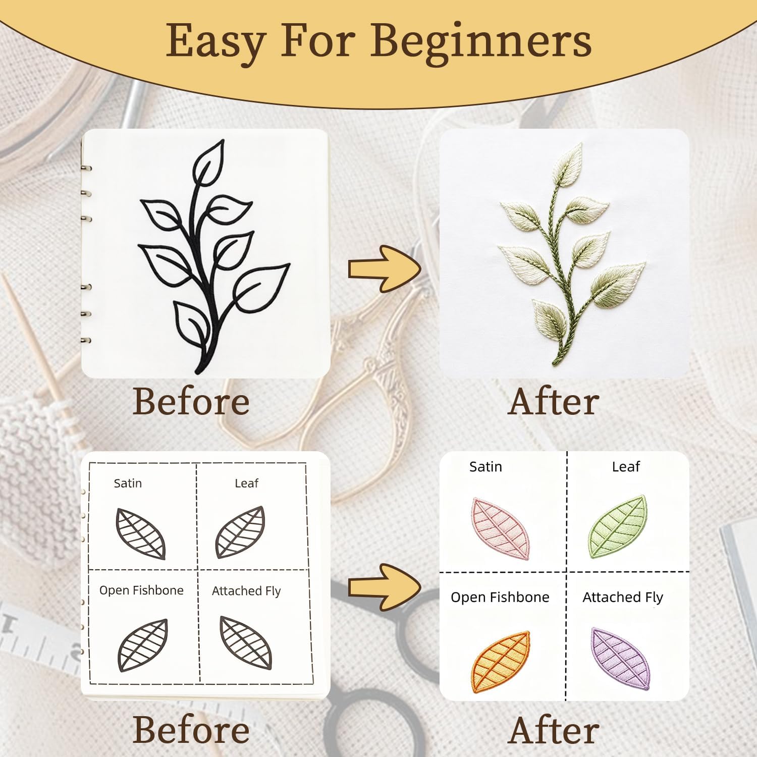 Veilborne New Embroidery Stitch Book Set, Suitable for Adult Beginners, Embroidery Kit, Includes Embroidery Tutorial, Portable Craft Gift (24 Colors) (Mixed Colors)