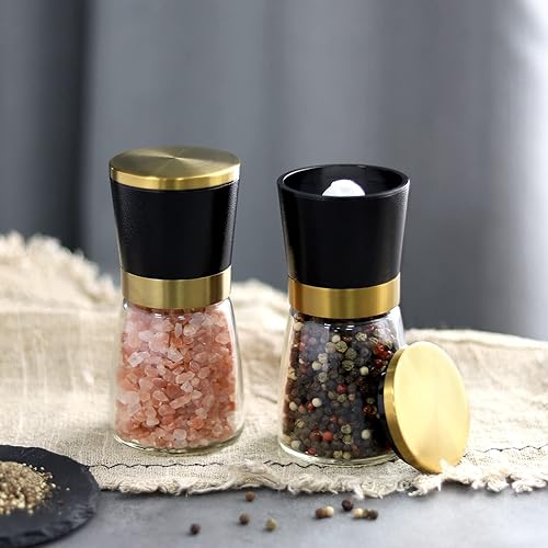 Miniatura 9 de Juego de 4 molinillos de sal y pimienta dorados grandes y pequeños molinillos de sal y pimienta