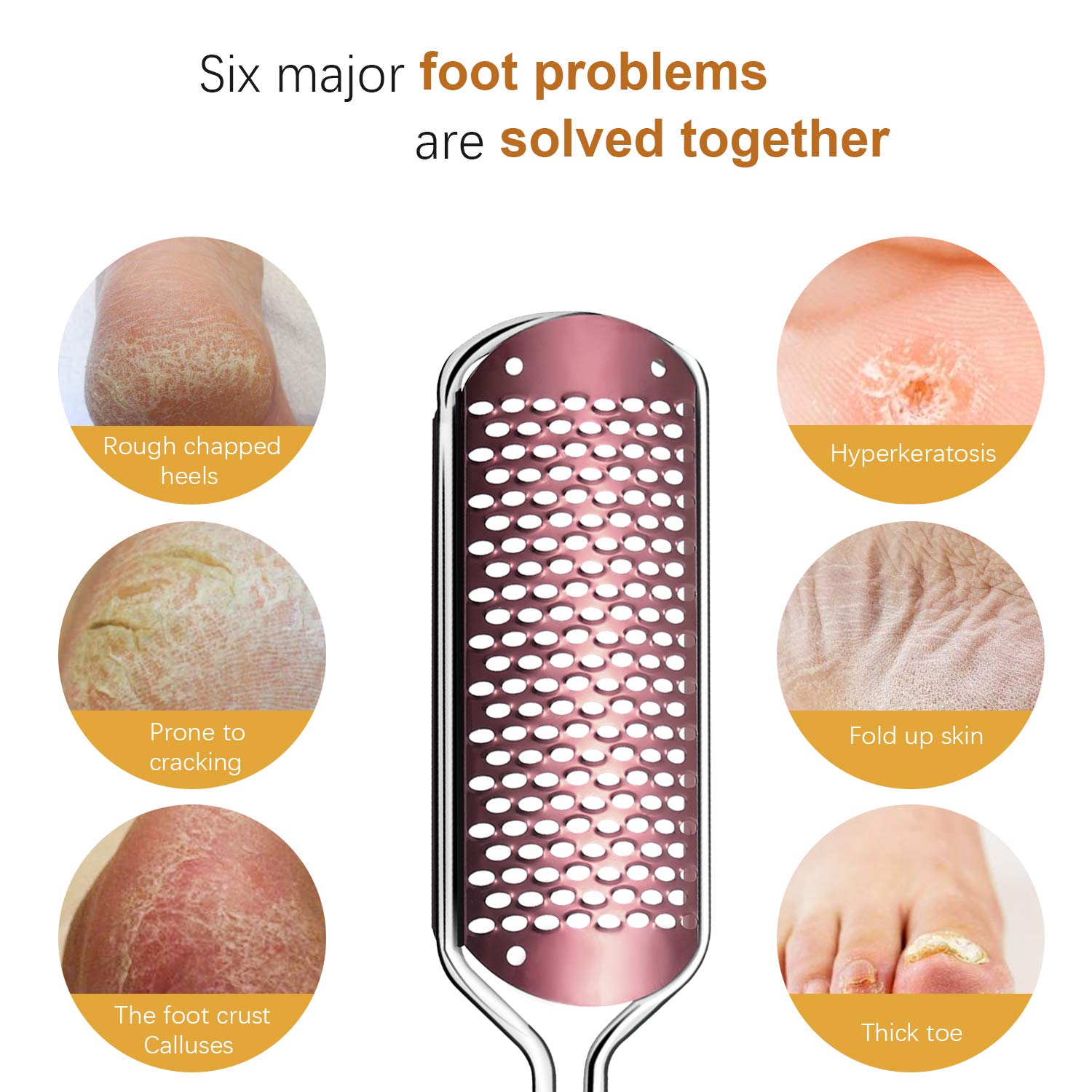 Lima de Pies Premium Removedor de callos para pedicuras - Raspador de pie profesional para el cuidado de los pies Doble cara para eliminar la piel muerta (Oro rosa)