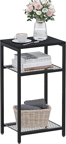 Miniatura 8 de Mesa auxiliar, mesa auxiliar de 3 niveles con almacenamiento, mesa de teléfono alta, mesita de noche para espacios pequeños, marco de metal