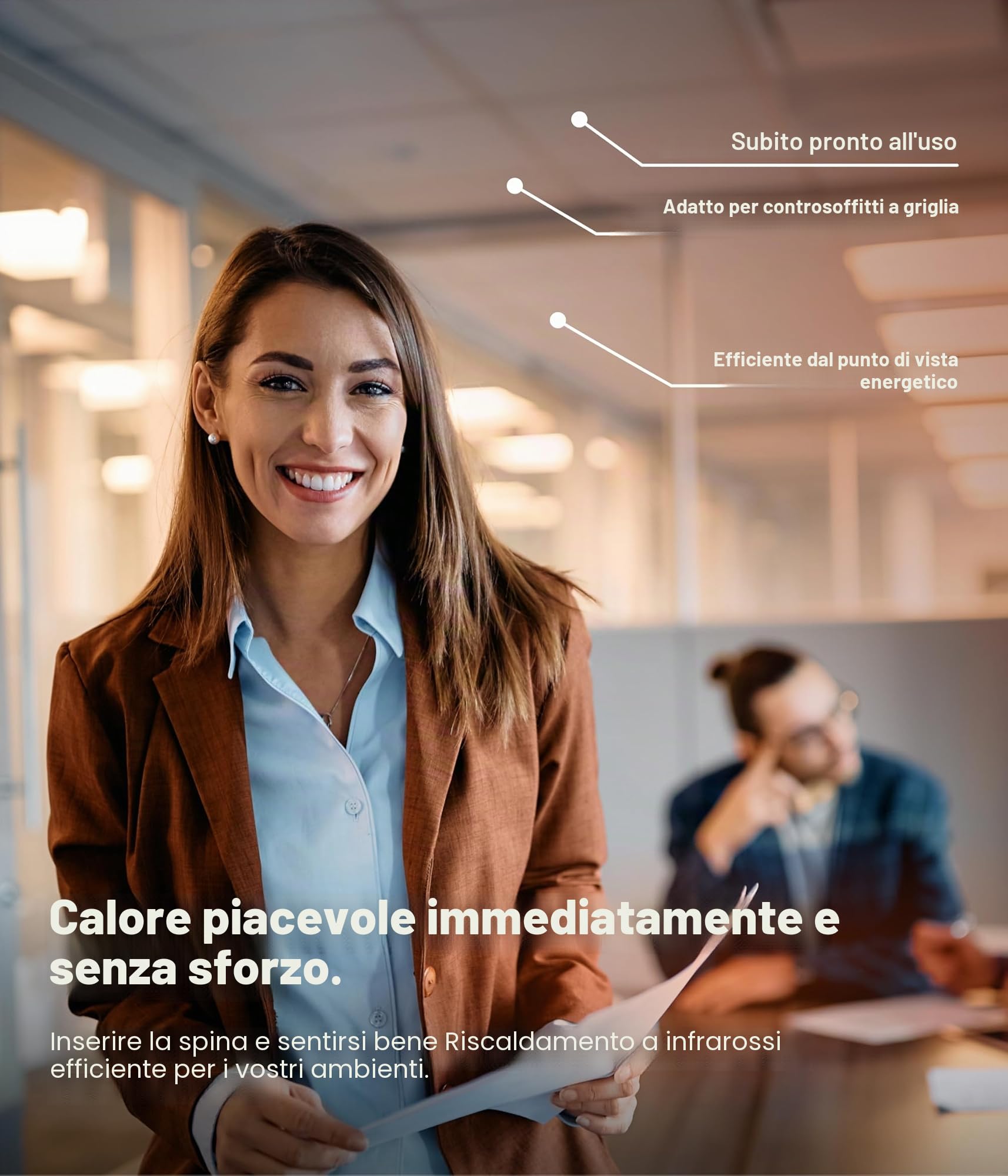 UMBRELLA® CF riscaldatore a infrarossi 60×60 cm 360 W con termostato TH12 – pannello riscaldante Carbon Crystal per parete, soffitto e controsoffitti modulari