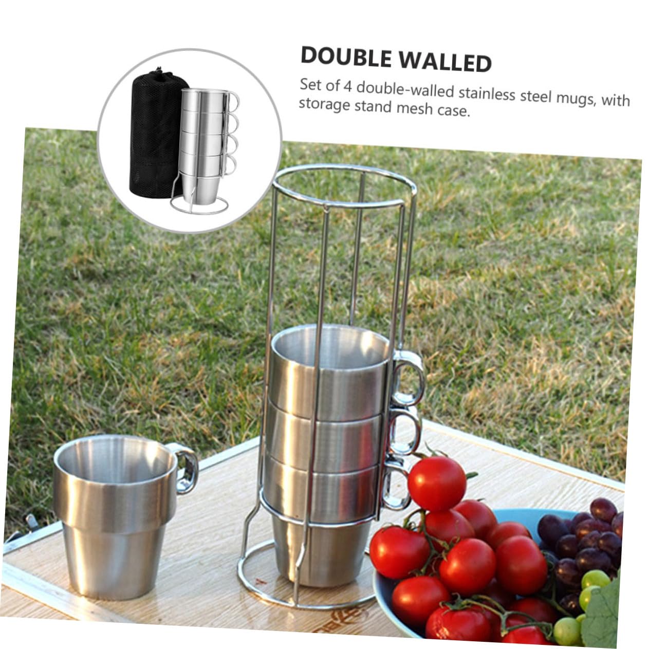 Gatuida Doppelter Edelstahlbecher Mit Isolierbecher Outdoor-becher Edelstahlbecher Und Bierbecher-netzbeutel Mit Ständer Kühlung Und Hitzebeständigkeit