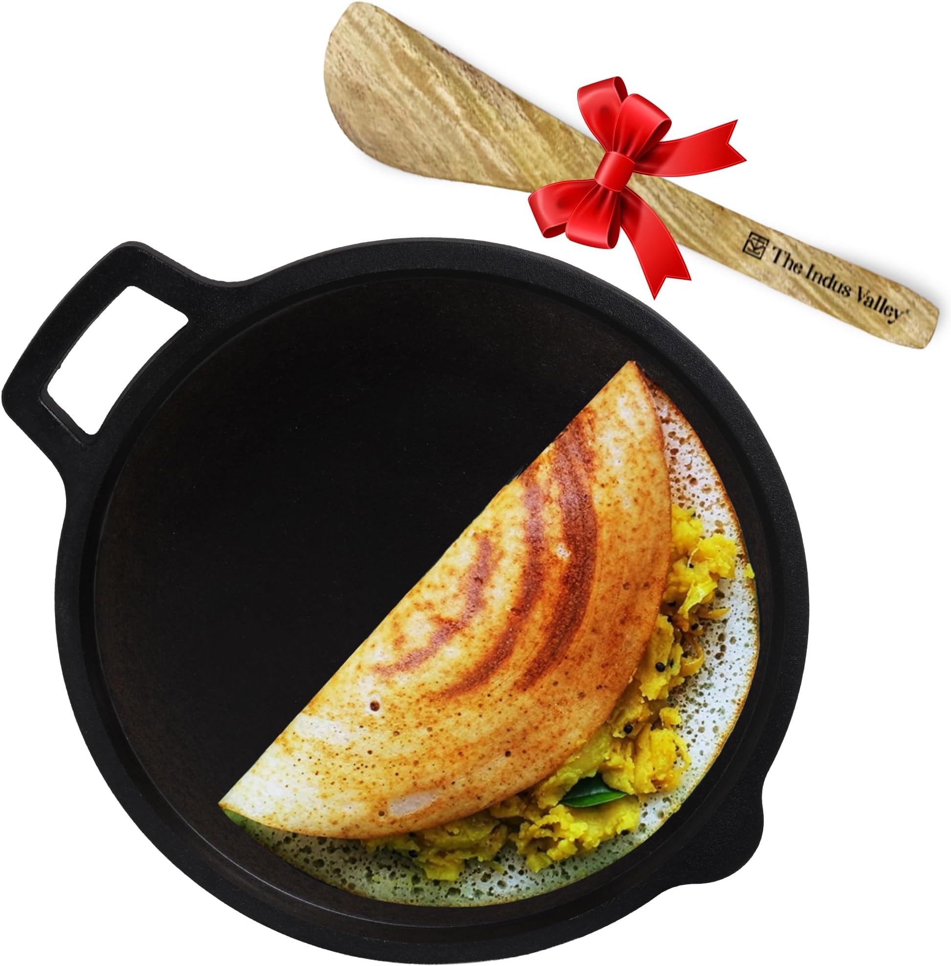 Super Smooth Cast Iron Tawa with Free Wooden Spatula for Dosa/Chapathi | 27.6cm/10.8 inch, 2.8kg | Induction Friendly | Naturally Nonstick, 100% Pure & Toxin-Free