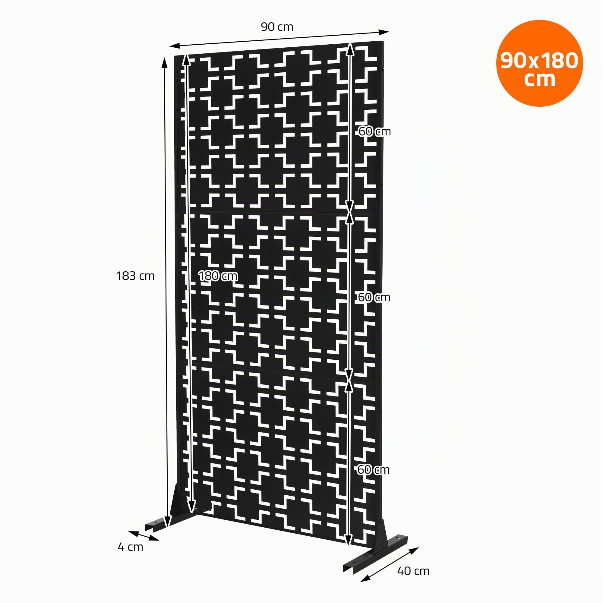 ML-Design Brise-Vue Métallique Milano 90x180cm en Acier, Modèle Autoportant à 3 Panneaux Extensible avec Supports, Paravent Décoratif Élégant, Résistant aux Intempéries pour Jardin, Balcon, Terrasse