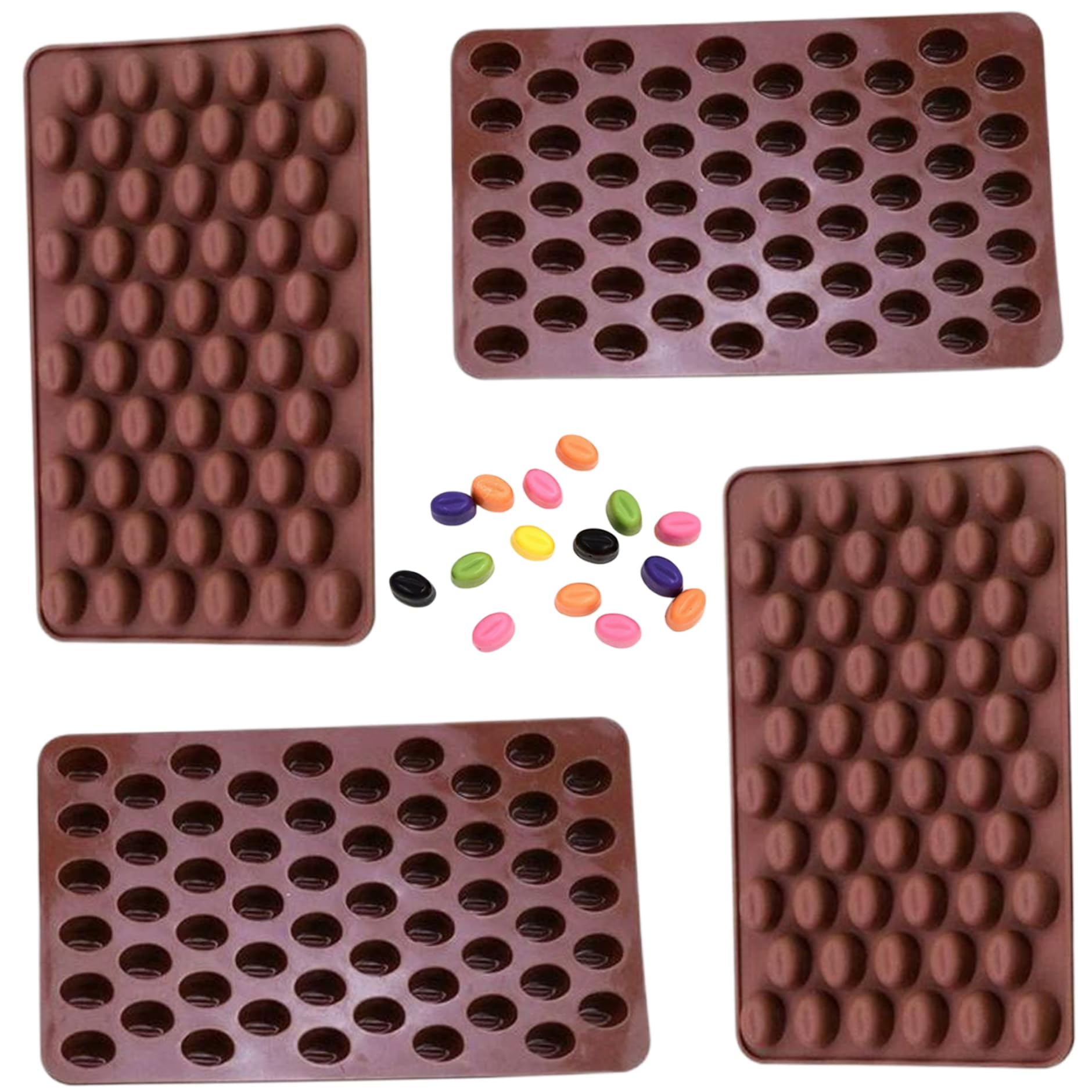COCINA Moldes para Pastillas 4 Piezas 7x4 55 Cavidades Silicona Mini Granos de Café Moldes para Chocolate Bandeja para Hornear DIY para Trufas, Dulces y Chocolate..